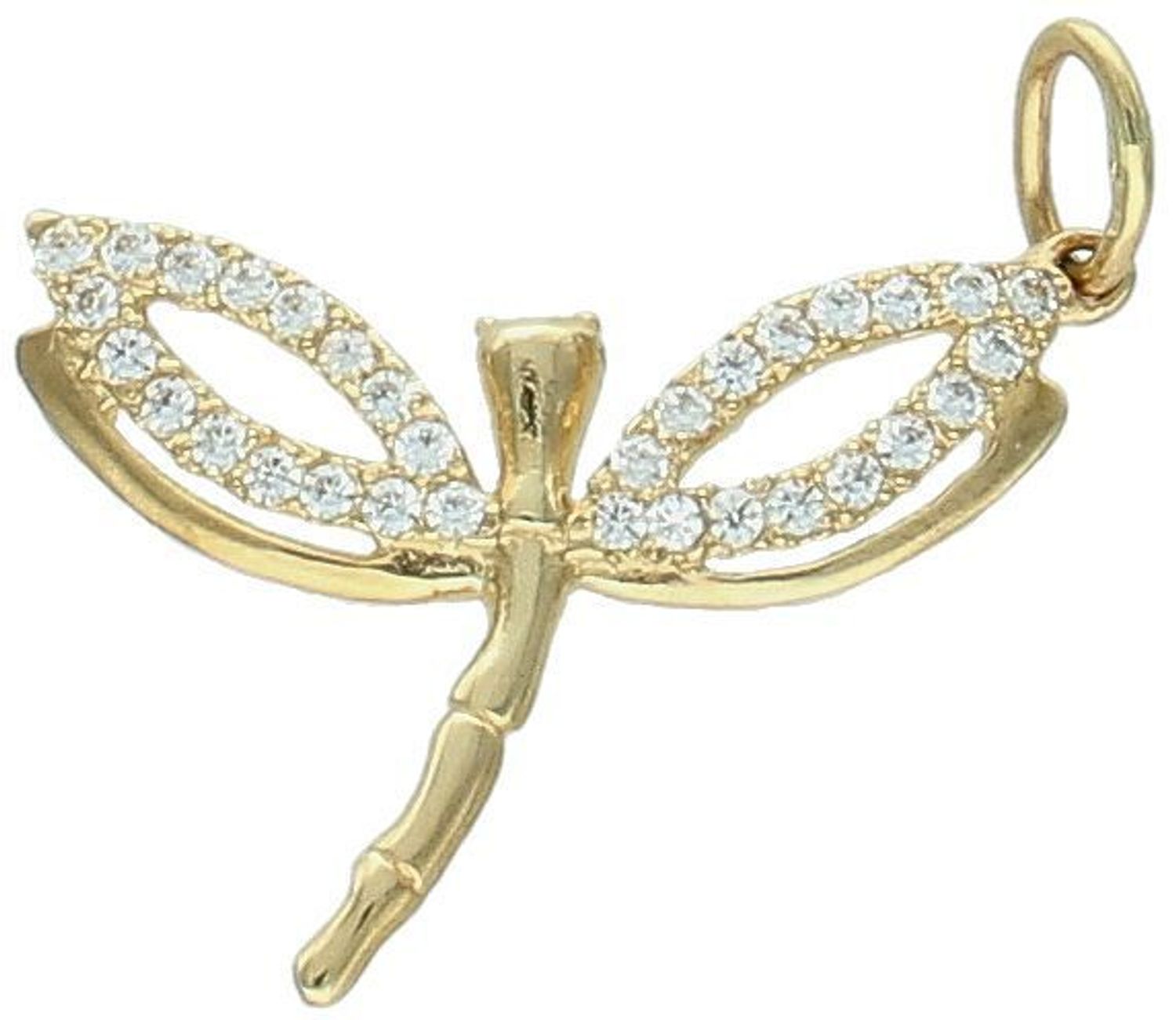 Złota zawieszka Ważka ozdobiona cyrkonią próba 333, DIA-ZAW-1561-333. Ważki to wyjątkowy symbol lekkości i piękna. Ozdobiona lśniącą cyrkonią, doskonale oddaje 1.jpg