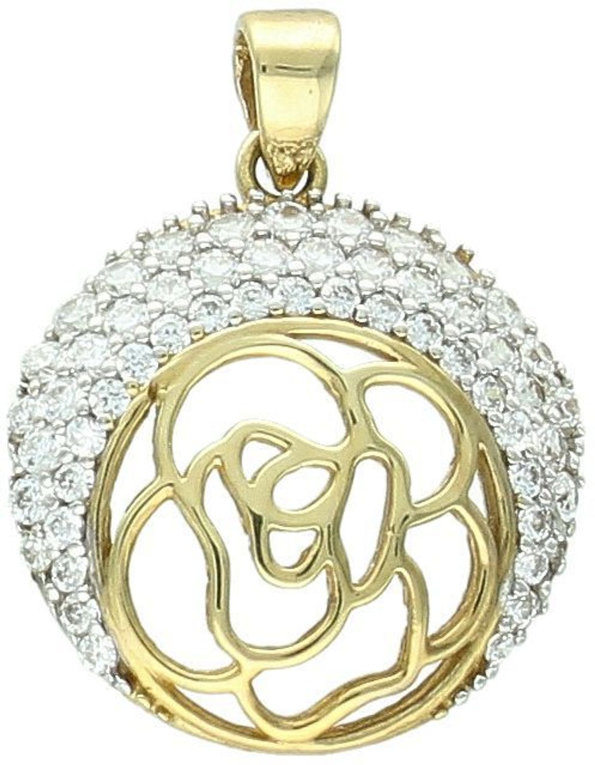 Zawieszka złota kółeczko zdobione różą i cyrkoniami próba 333, DIA-ZAW-1563-333 Elegancka złota zawieszka w kształcie kółeczka, ozdobiona piękną różą i błyszczącymi cyrkoniami. 1.jpg