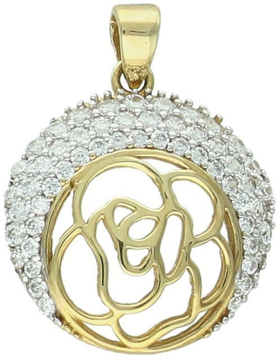 Zawieszka złota kółeczko zdobione różą i cyrkoniami próba 333, DIA-ZAW-1563-333 Elegancka złota zawieszka w kształcie kółeczka, ozdobiona piękną różą i błyszczącymi cyrkoniami. 1.jpg