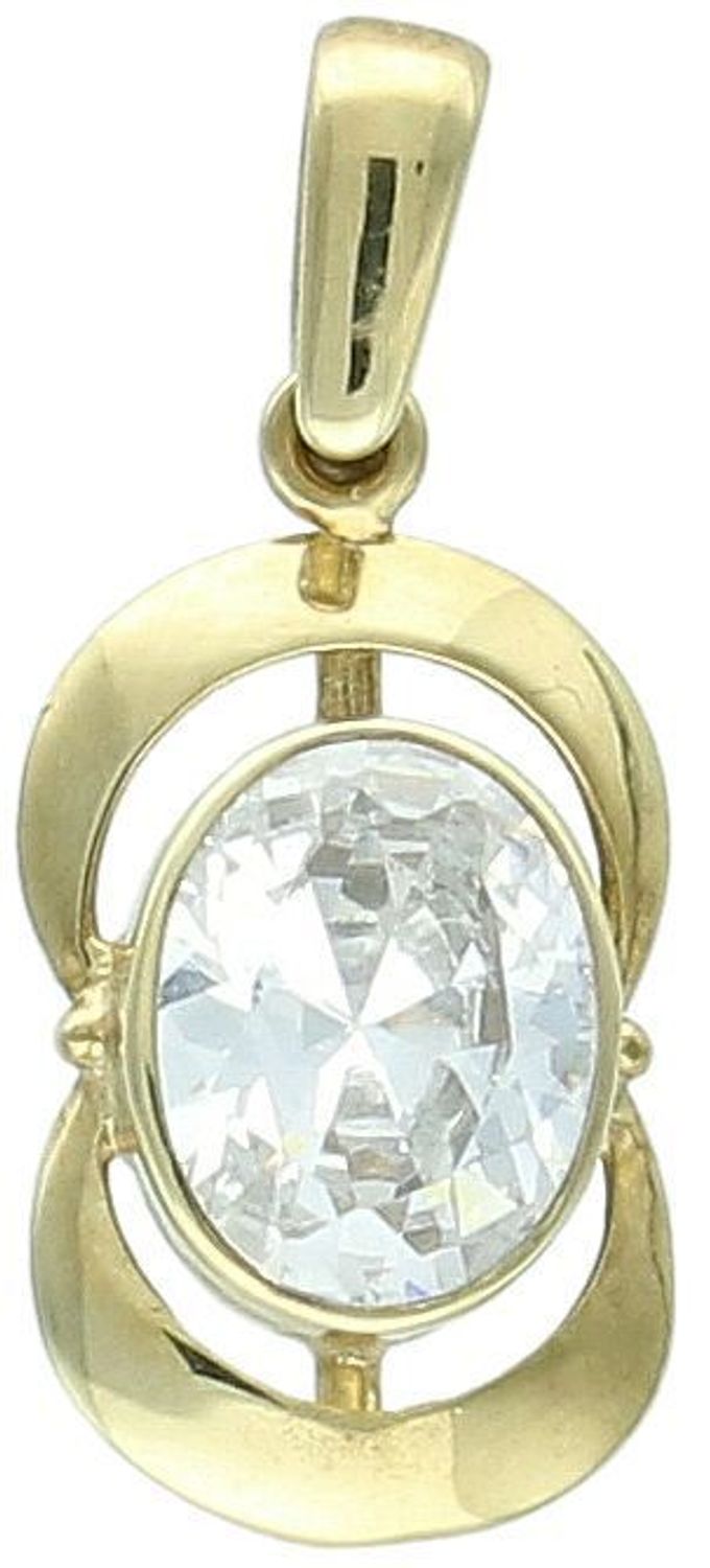 Złota zawieszka owalna z cyrkonią próba 333, DIA-ZAW-1573-333. 💎 Ta wyjątkowa złota zawieszka owalna to doskonałe połączenie ponadczasowego stylu i subtelnego blasku. Ozdobiona 1.jpg