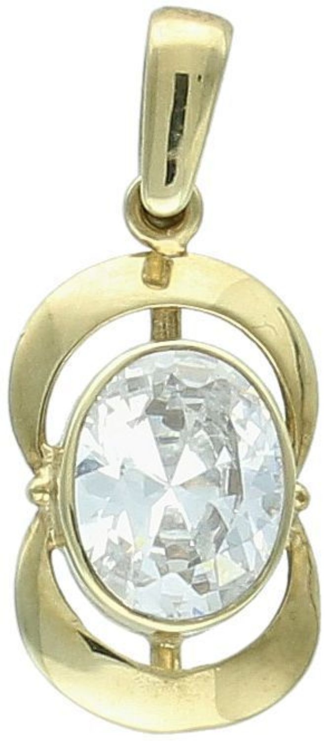 Złota zawieszka owalna z cyrkonią próba 333, DIA-ZAW-1573-333. 💎 Ta wyjątkowa złota zawieszka owalna to doskonałe połączenie ponadczasowego stylu i subtelnego blasku. Ozdobiona 1.jpg