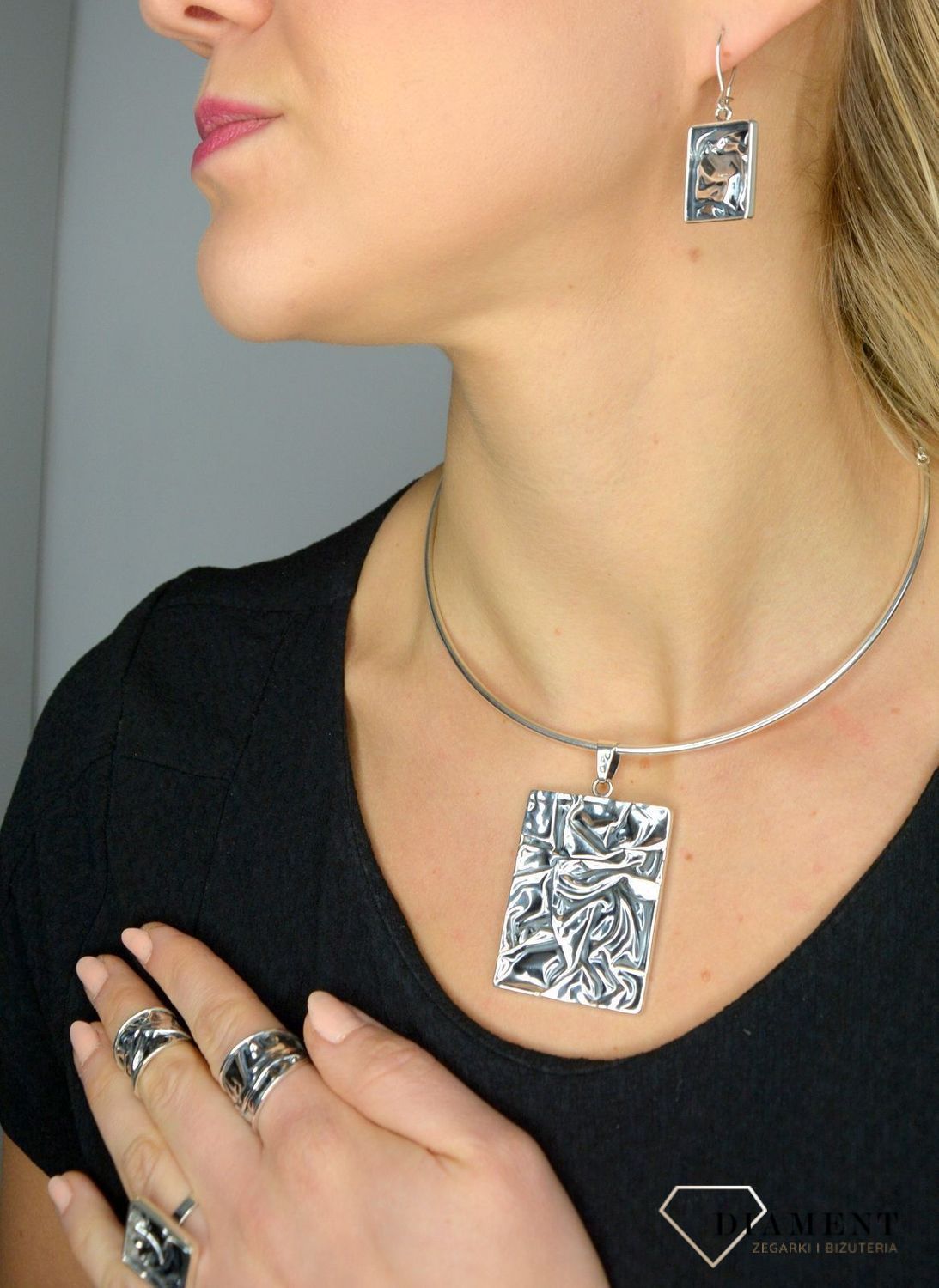 Srebrna zawieszka 925 Gnieciona blaszka DIA-ZAW-1711-925.jpg