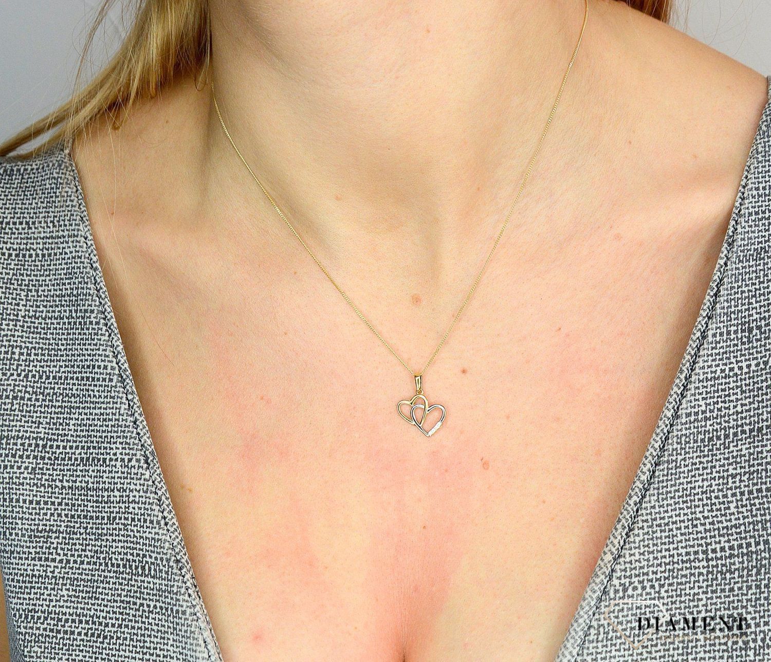 Złota zawieszka 585 dwa połączone serca żółte i białe złoto DIA-ZAW-1792-585.jpg