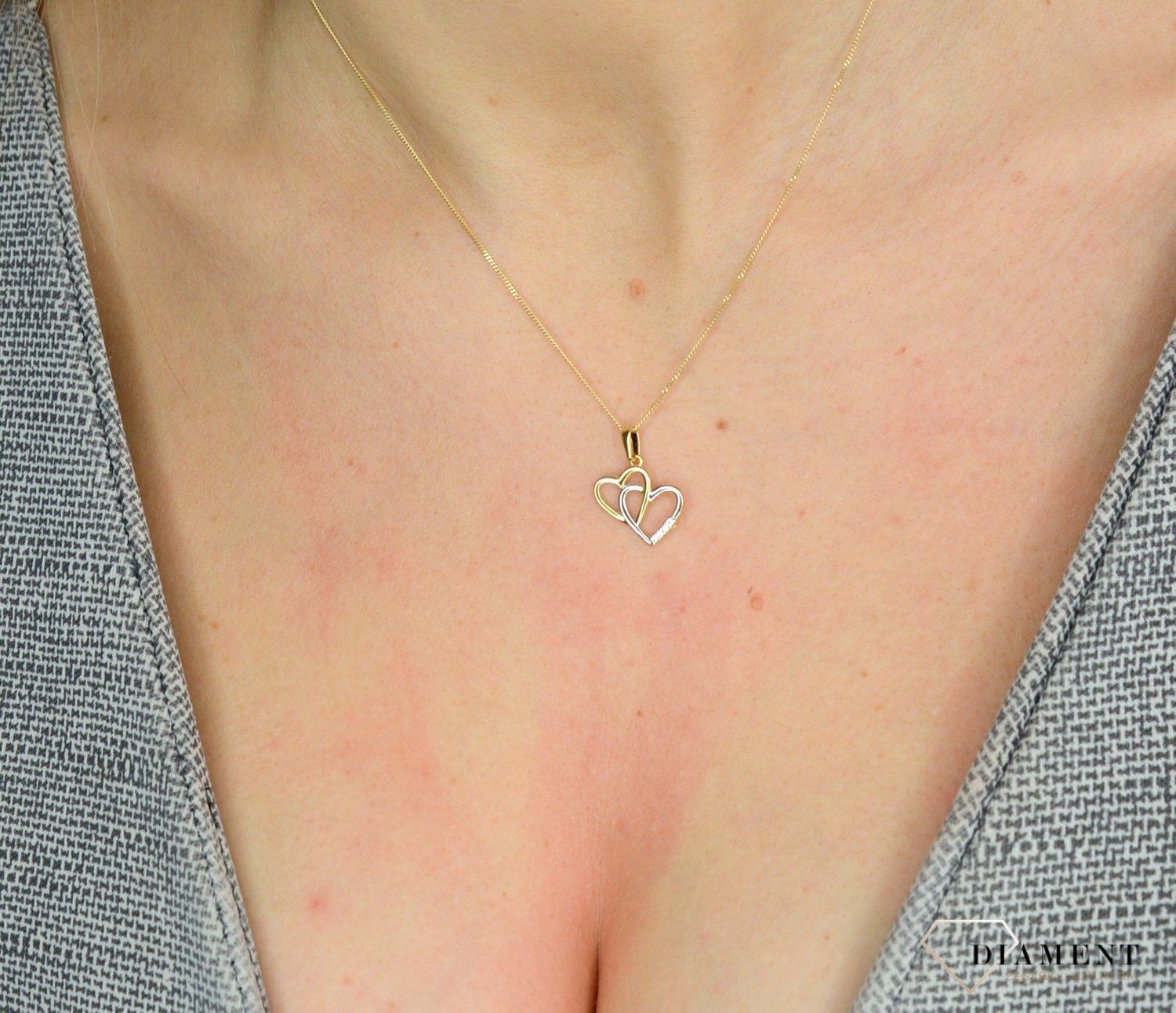 Złota zawieszka 585 dwa połączone serca żółte i białe złoto DIA-ZAW-1792-585.jpg