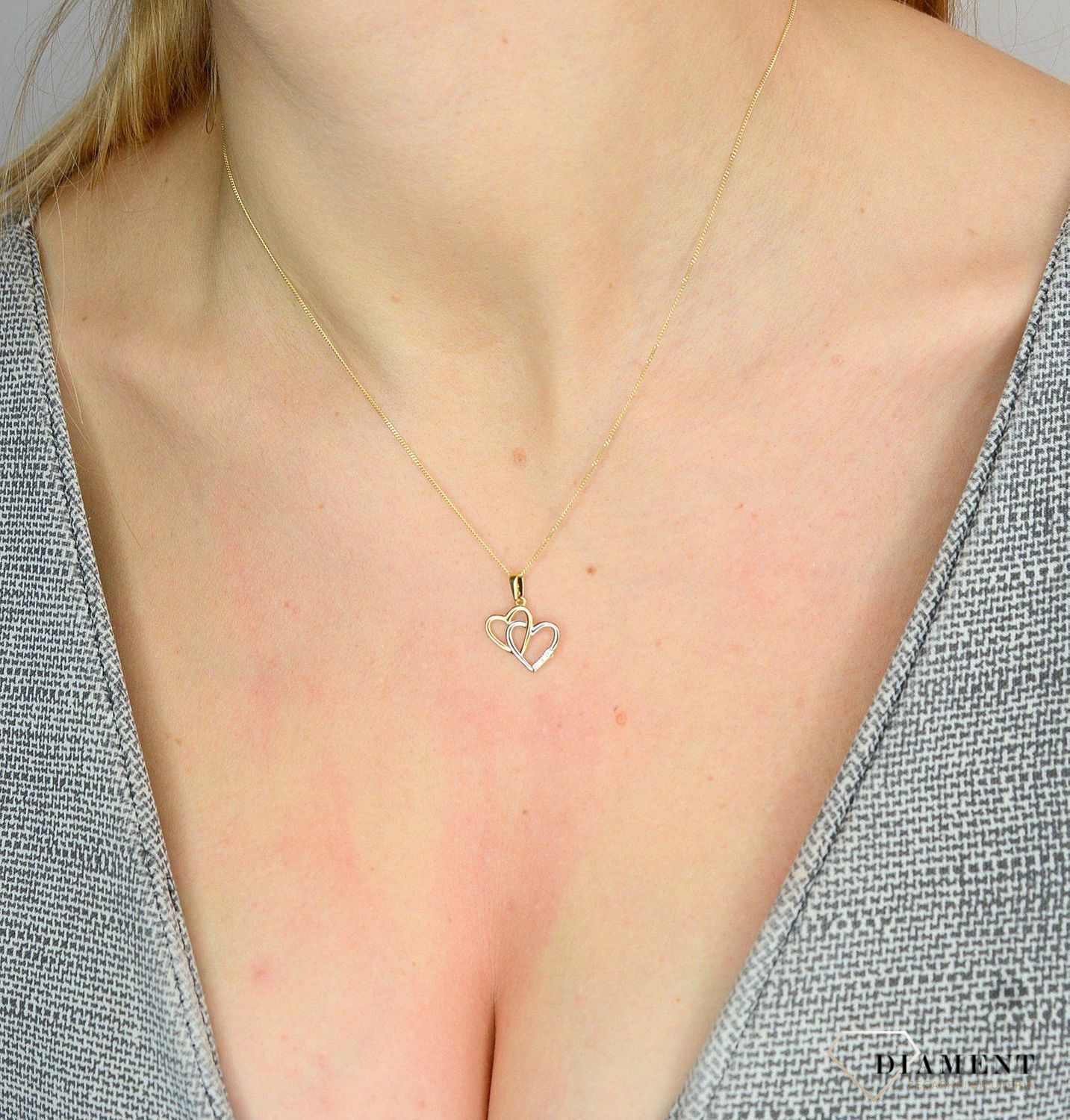 Złota zawieszka 585 dwa połączone serca żółte i białe złoto DIA-ZAW-1792-585.jpg