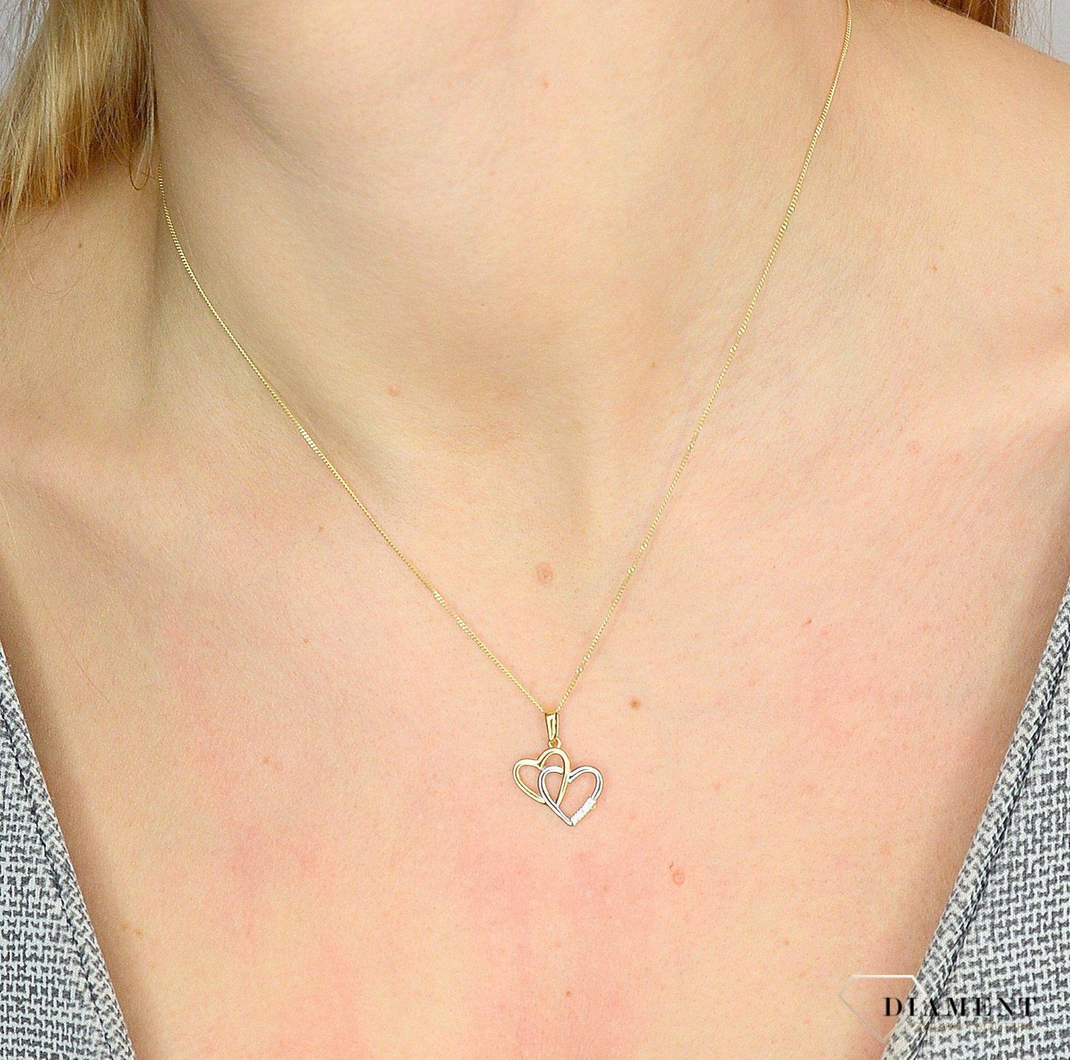 Złota zawieszka 585 dwa połączone serca żółte i białe złoto DIA-ZAW-1792-585.jpg