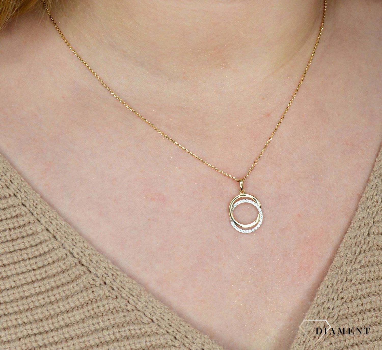 Złota zawieszka 585 dwa połączone kółeczka DIA-ZAW-1797-585.jpg