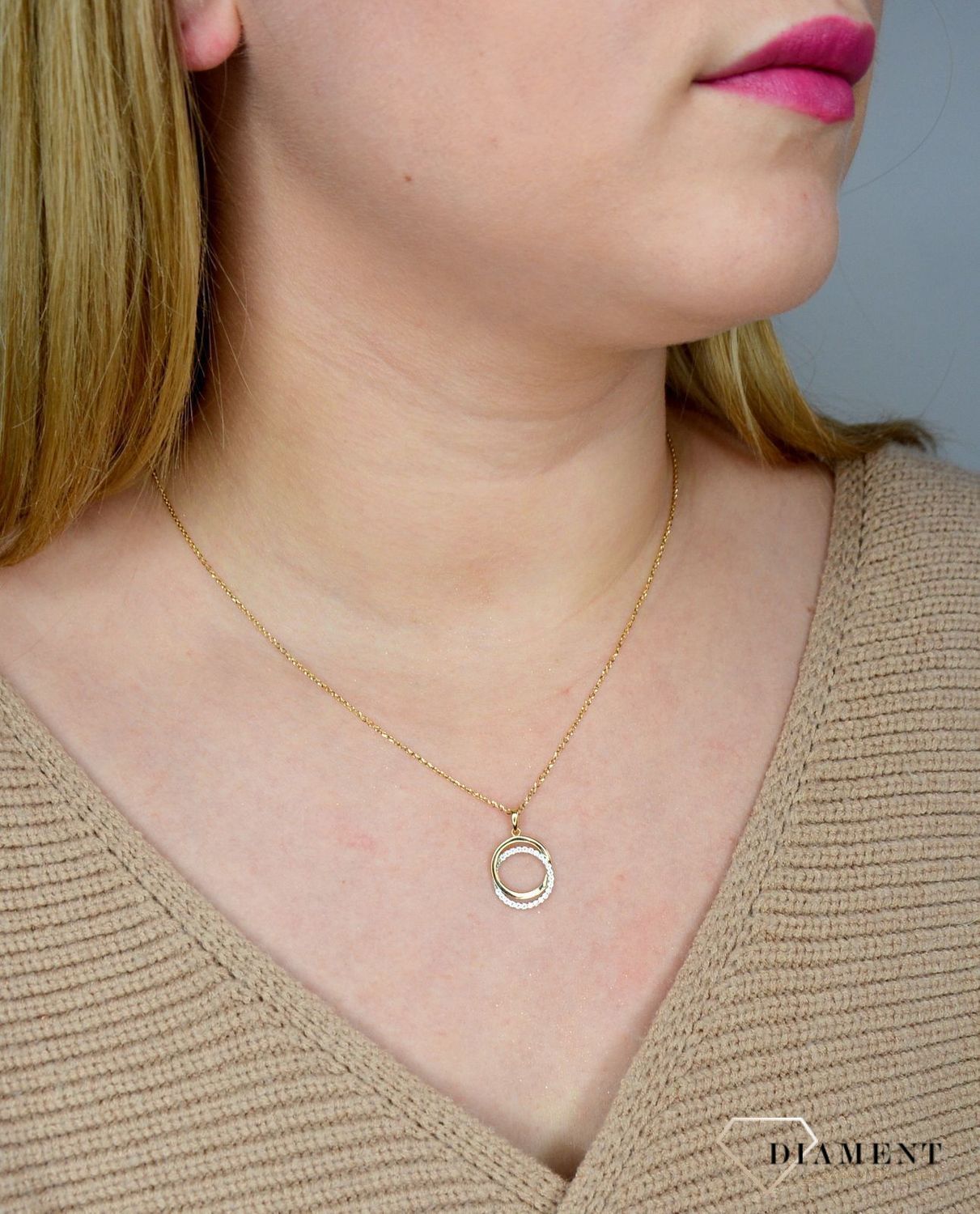 Złota zawieszka 585 dwa połączone kółeczka DIA-ZAW-1797-585.jpg