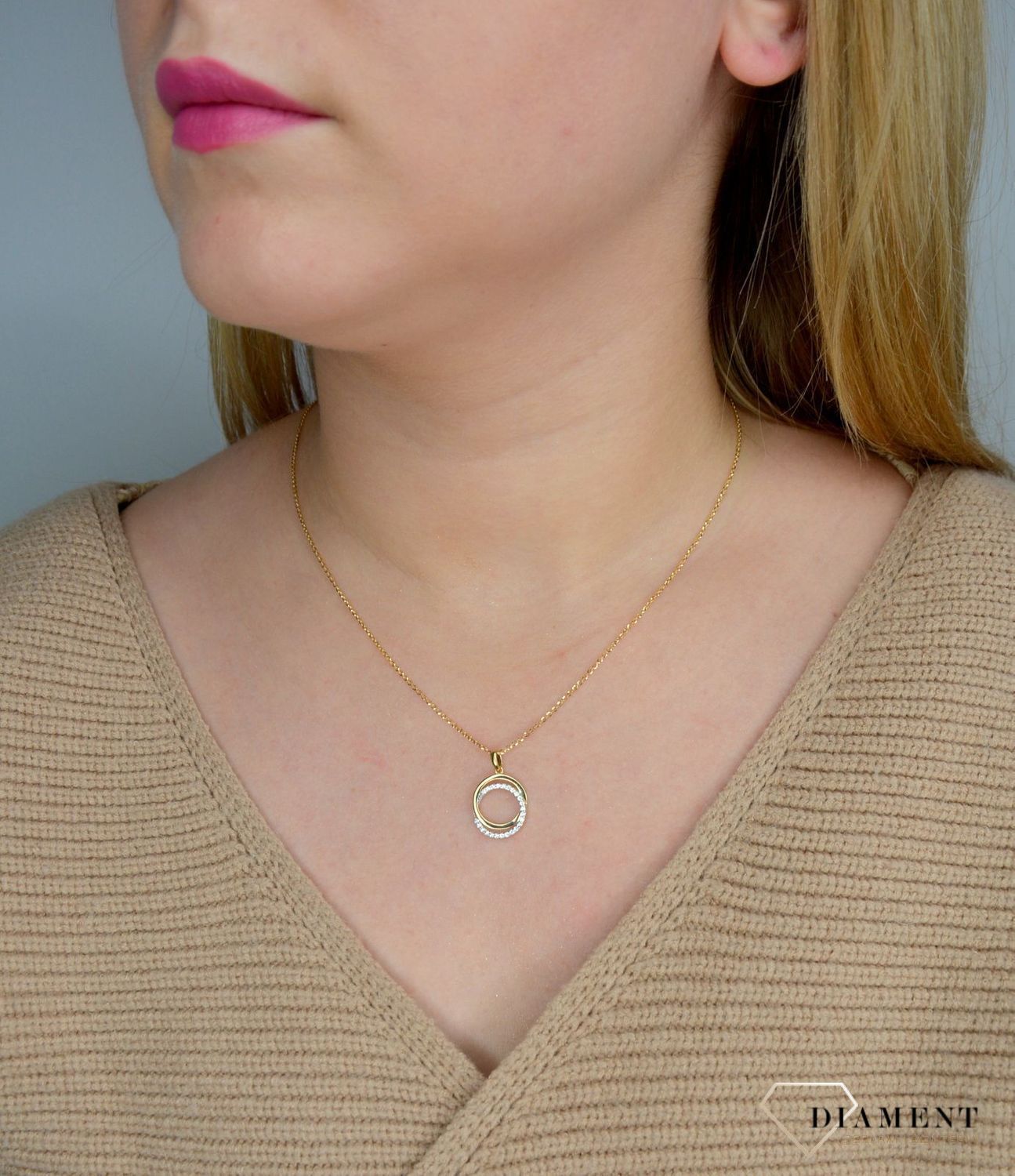 Złota zawieszka 585 dwa połączone kółeczka DIA-ZAW-1797-585.jpg