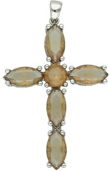 Zawieszka srebrna 925 DIA-ZAW-1968-925 w kształcie krzyżyka z dużymi cyrkoniami w odcieniu pomarańczowo-brązowym. Masywna, elegancka – długość 5 cm, waga 6,80 g.1.jpg