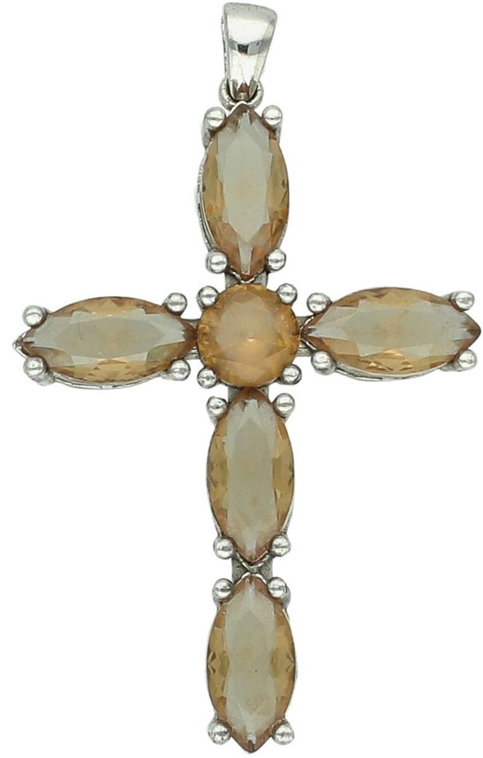 Zawieszka srebrna 925 DIA-ZAW-1968-925 w kształcie krzyżyka z dużymi cyrkoniami w odcieniu pomarańczowo-brązowym. Masywna, elegancka – długość 5 cm, waga 6,80 g.1.jpg