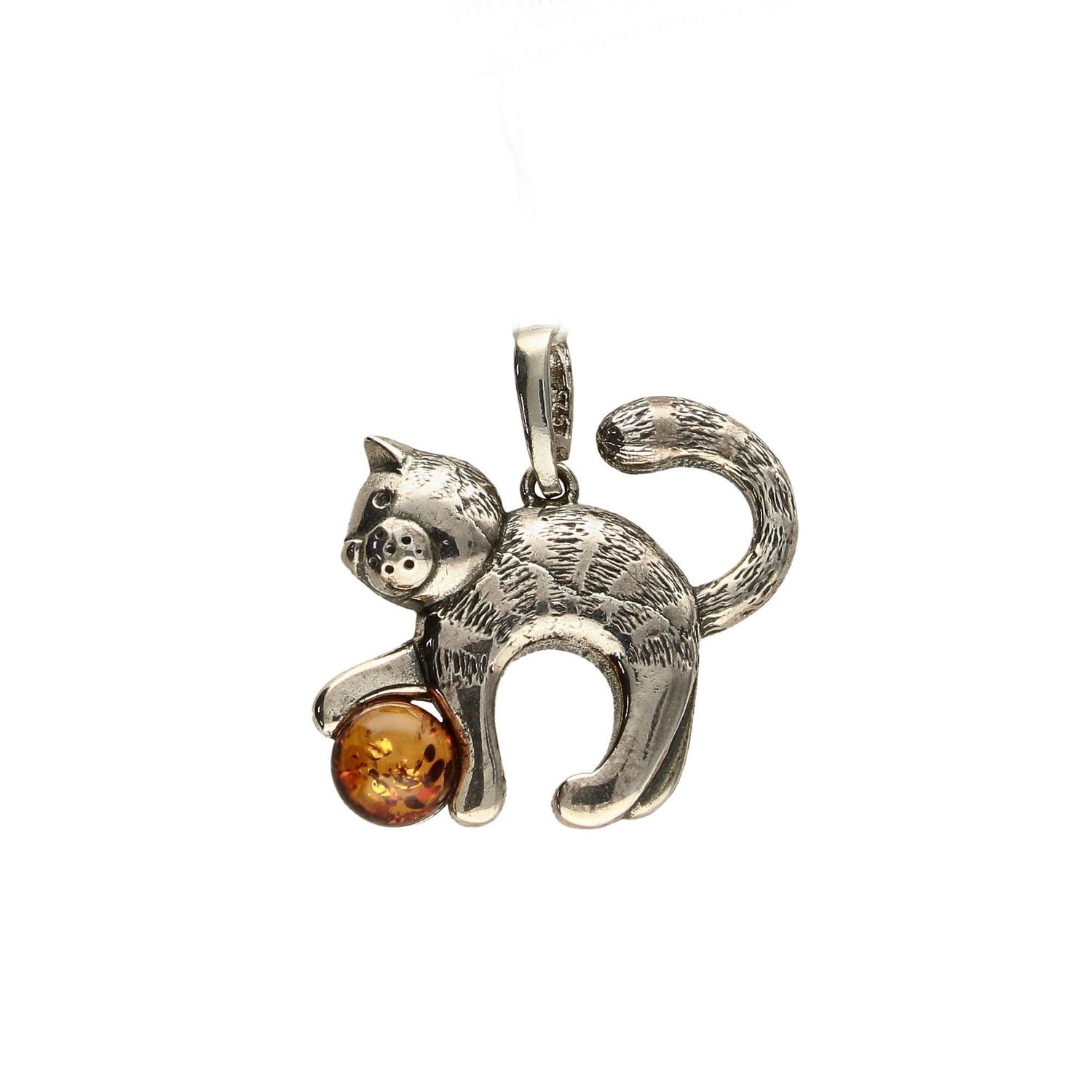 Zawieszka srebrna w kształcie kota z bursztynem DIA-ZAW-2463.jpg