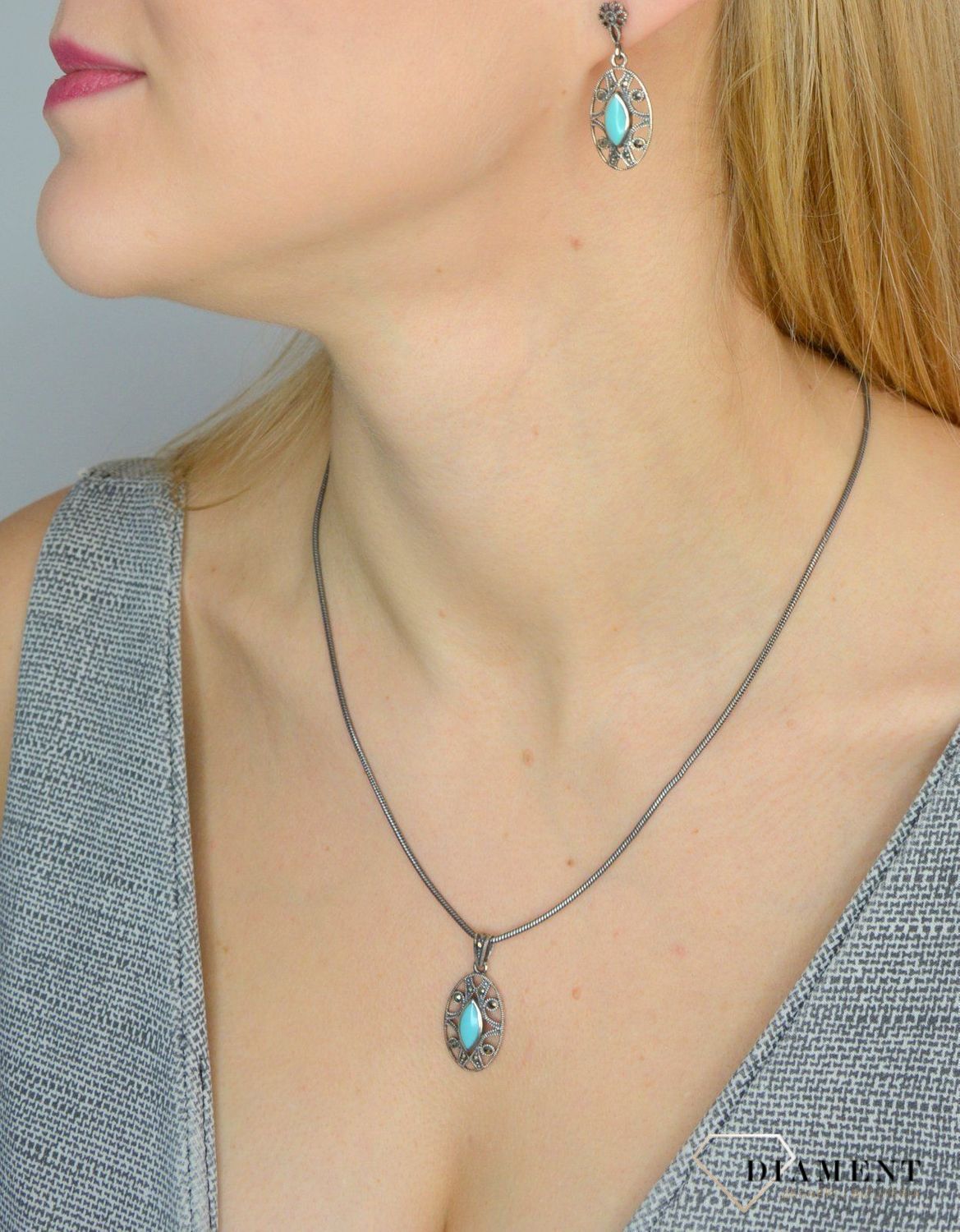 Srebrna zawieszka z markazytami i masą turkusową DIA-ZAW-2501-925.jpg