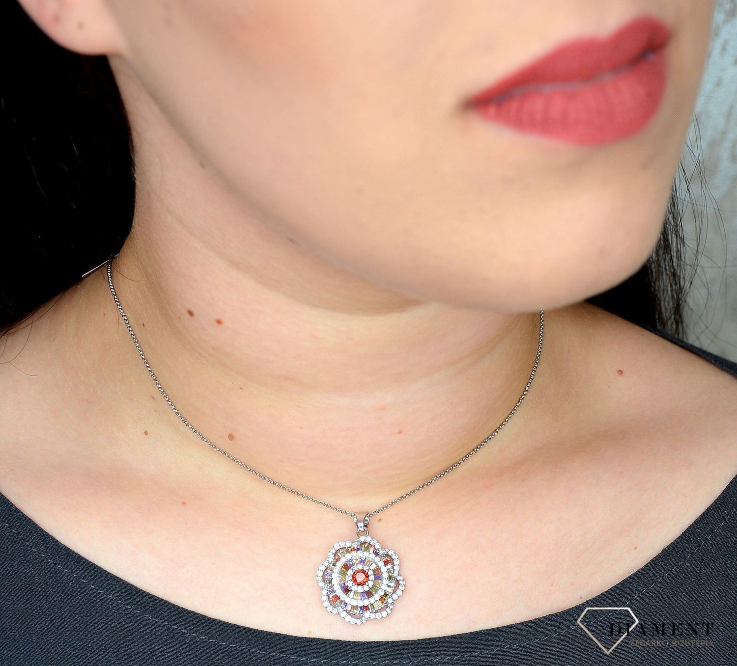 Srebrna zawieszka 925 wiszące kolorowe cyrkonie w kształcie kwiatka DIA-ZAW-2547-925.jpg