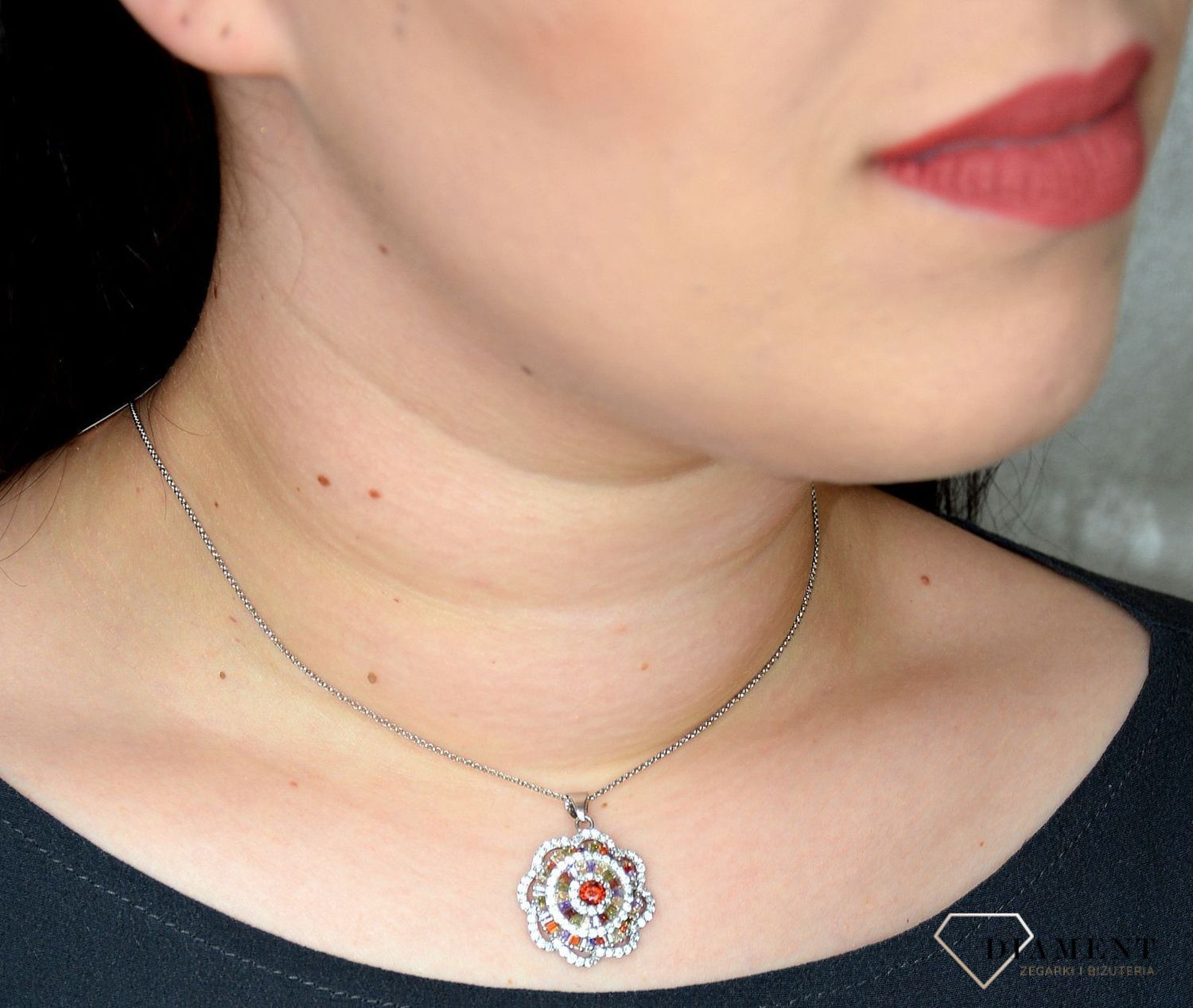 Srebrna zawieszka 925 wiszące kolorowe cyrkonie w kształcie kwiatka DIA-ZAW-2547-925.jpg