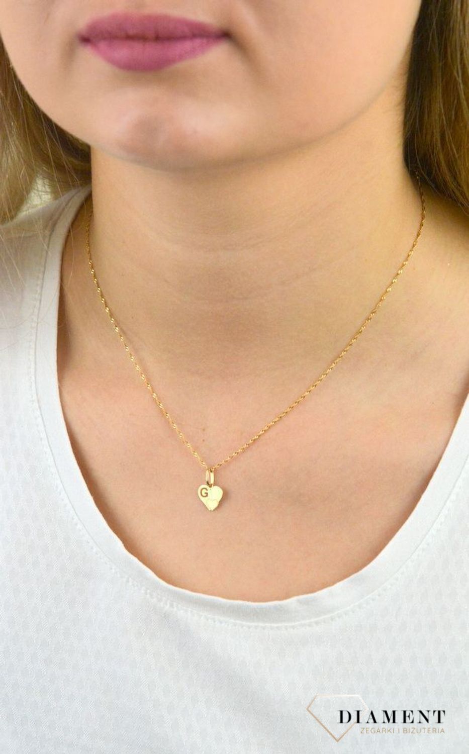 Złota zawieszka serce z literką G DIA-ZAW-2607G-585.jpg