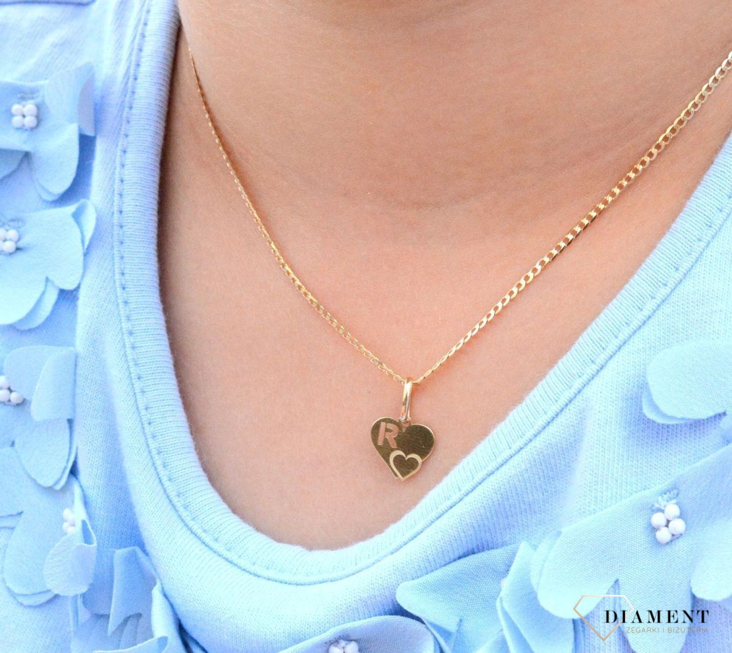 Złota zawieszka litera R 585 serce z literką R DIA-ZAW-2607R-585.jpg