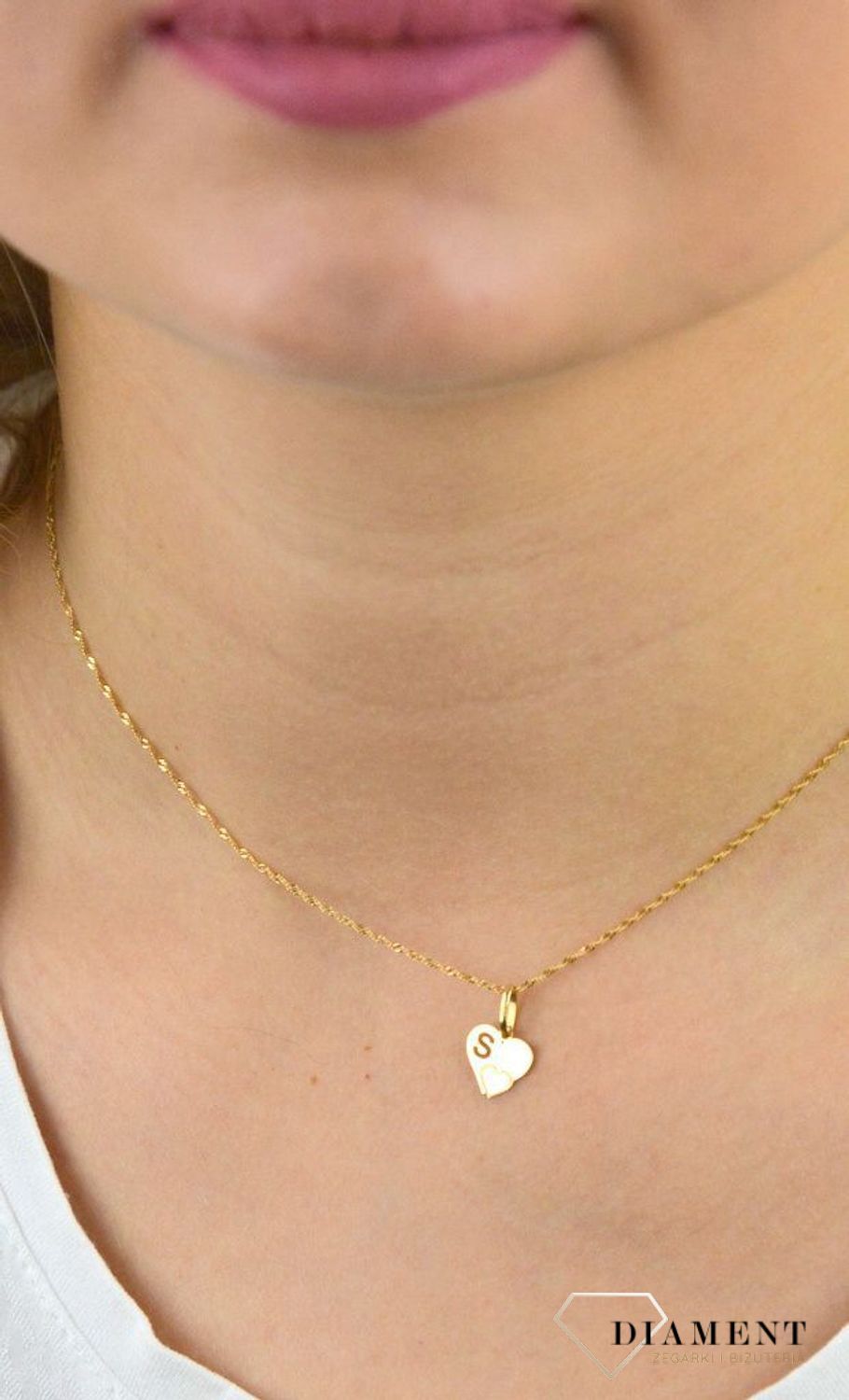 Złota zawieszka serce z literką S DIA-ZAW-2607S-585.jpg