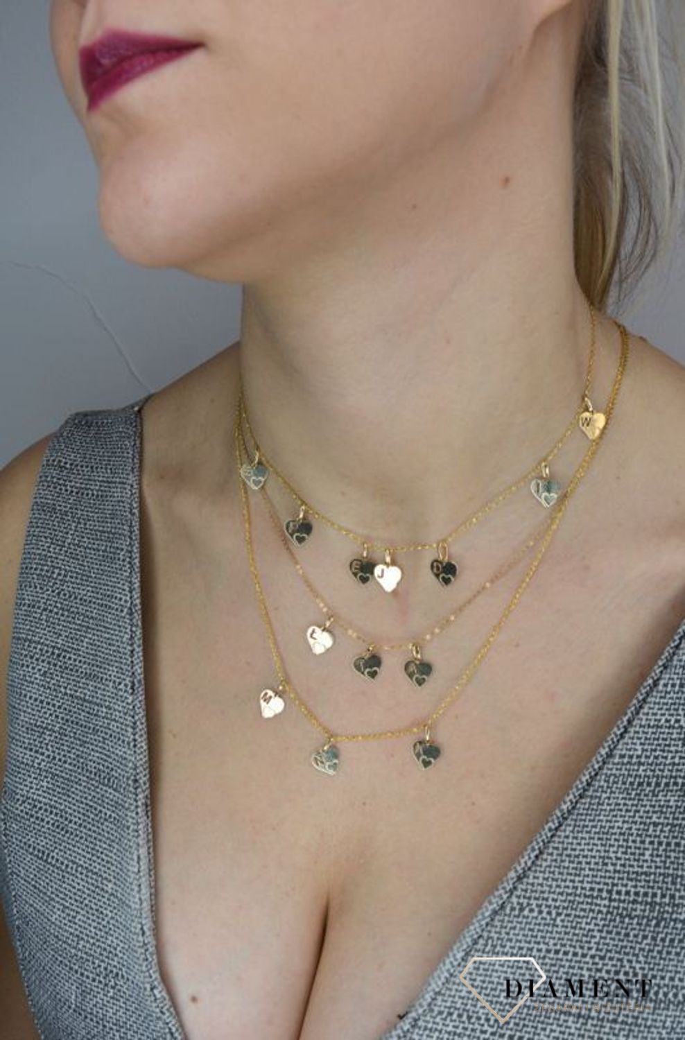 Złota zawieszka 585 serce z literką W DIA-ZAW-2607W-585.jpg