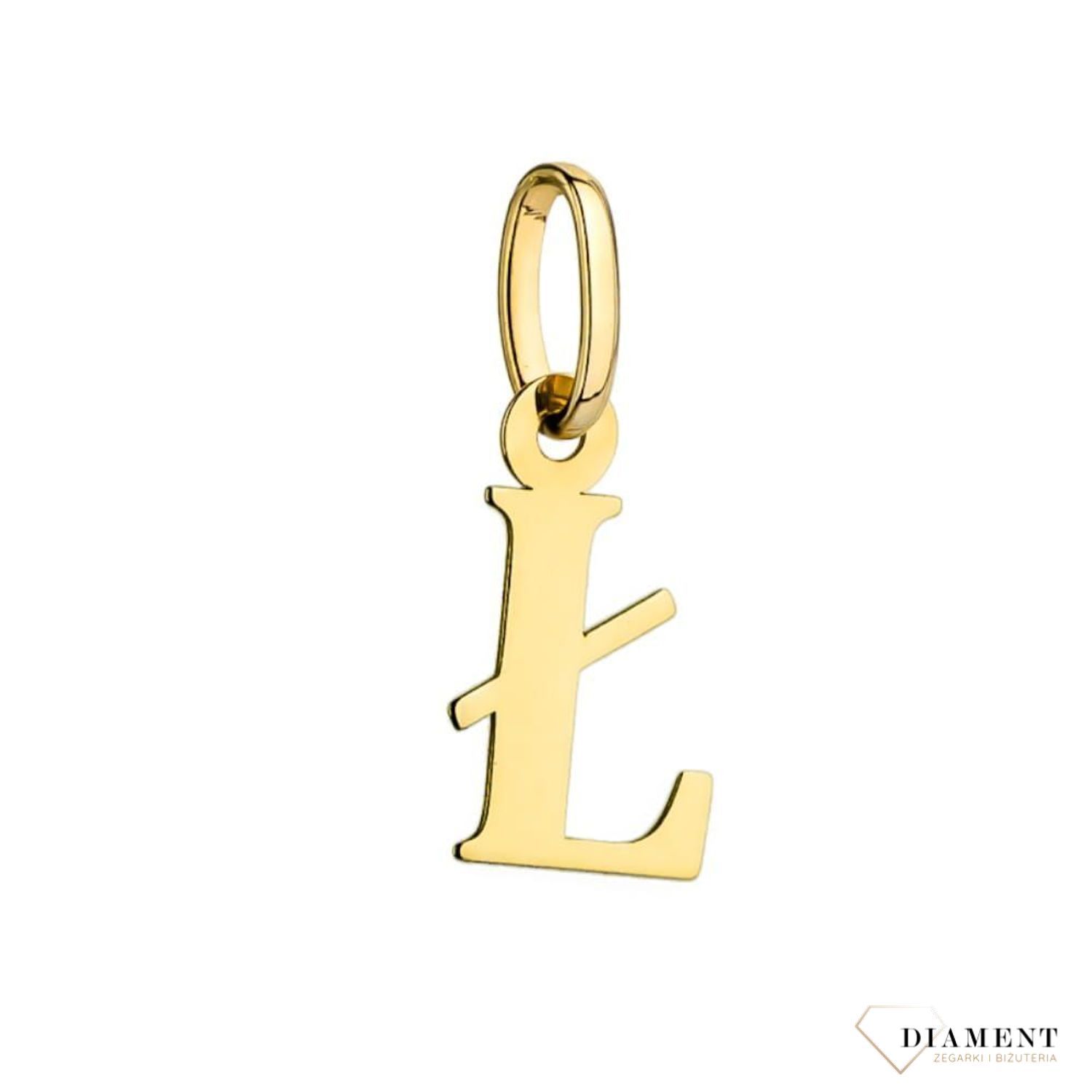 Złota zawieszka literka Ł 1 cm DIA-ZAW-2692Ł-585. Jedyna w swoim rodzaju złota zawieszka w kształcie literki Ł.jpg