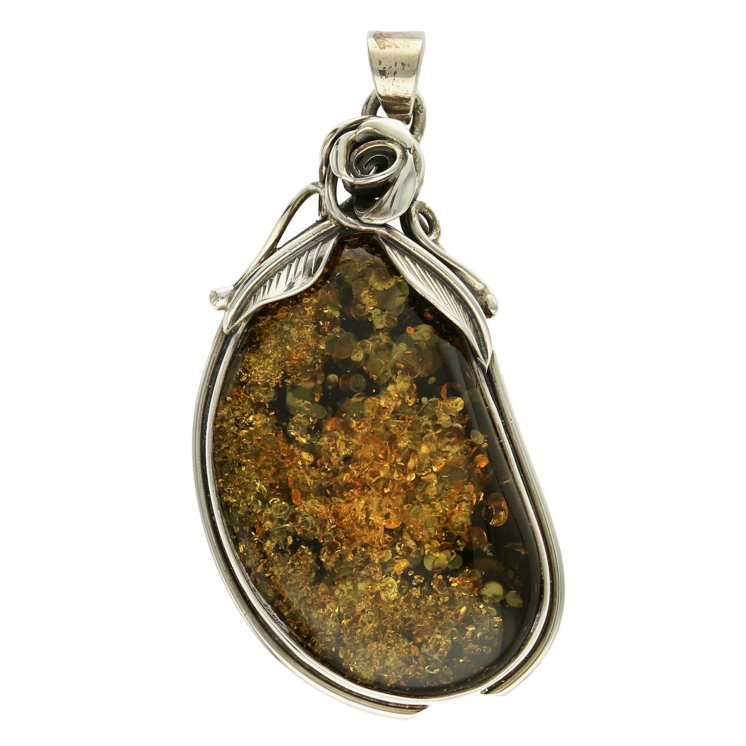 Duża zawieszka srebrna z bursztynem otoczona srebrem DIA-ZAW-2780-925.jpg