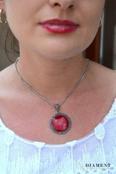Zawieszka srebrna z markazytami  z czerwoną masą DIA-ZAW-2835-925💎 Srebrna zawieszka wykonana z próby 925  (2).JPG