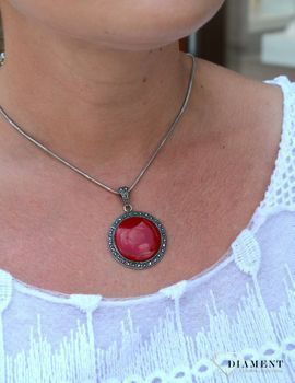 Zawieszka srebrna z markazytami  z czerwoną masą DIA-ZAW-2835-925💎 Srebrna zawieszka wykonana z próby 925  (3).JPG