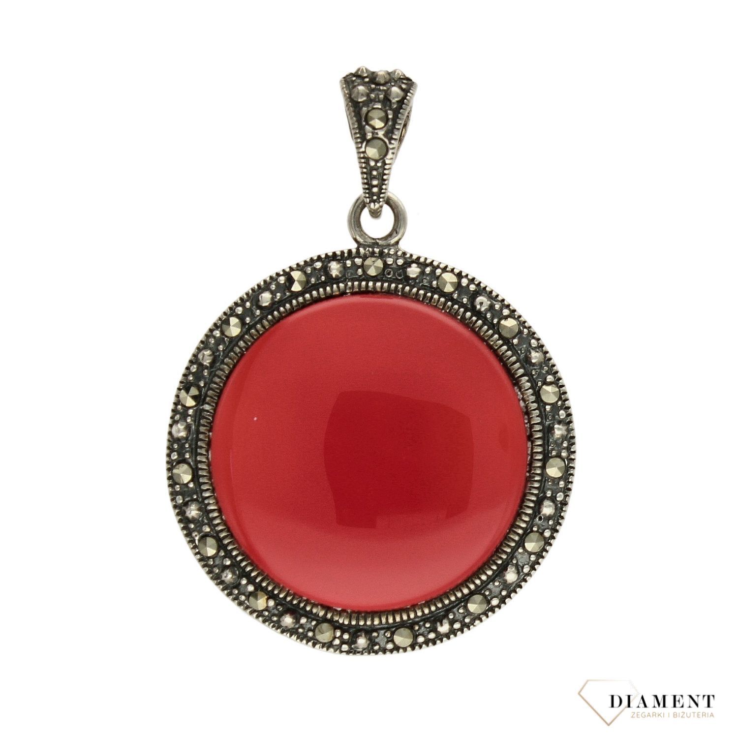 Zawieszka srebrna z markazytami  z czerwoną masą DIA-ZAW-2835-925.jpg