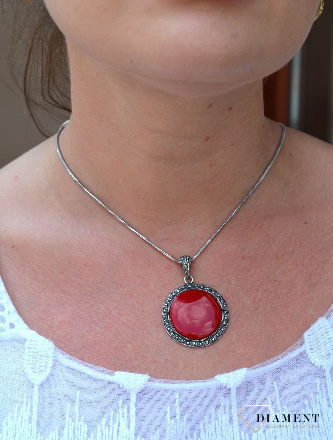 Zawieszka srebrna z markazytami  z czerwoną masą DIA-ZAW-2835-925.jpg