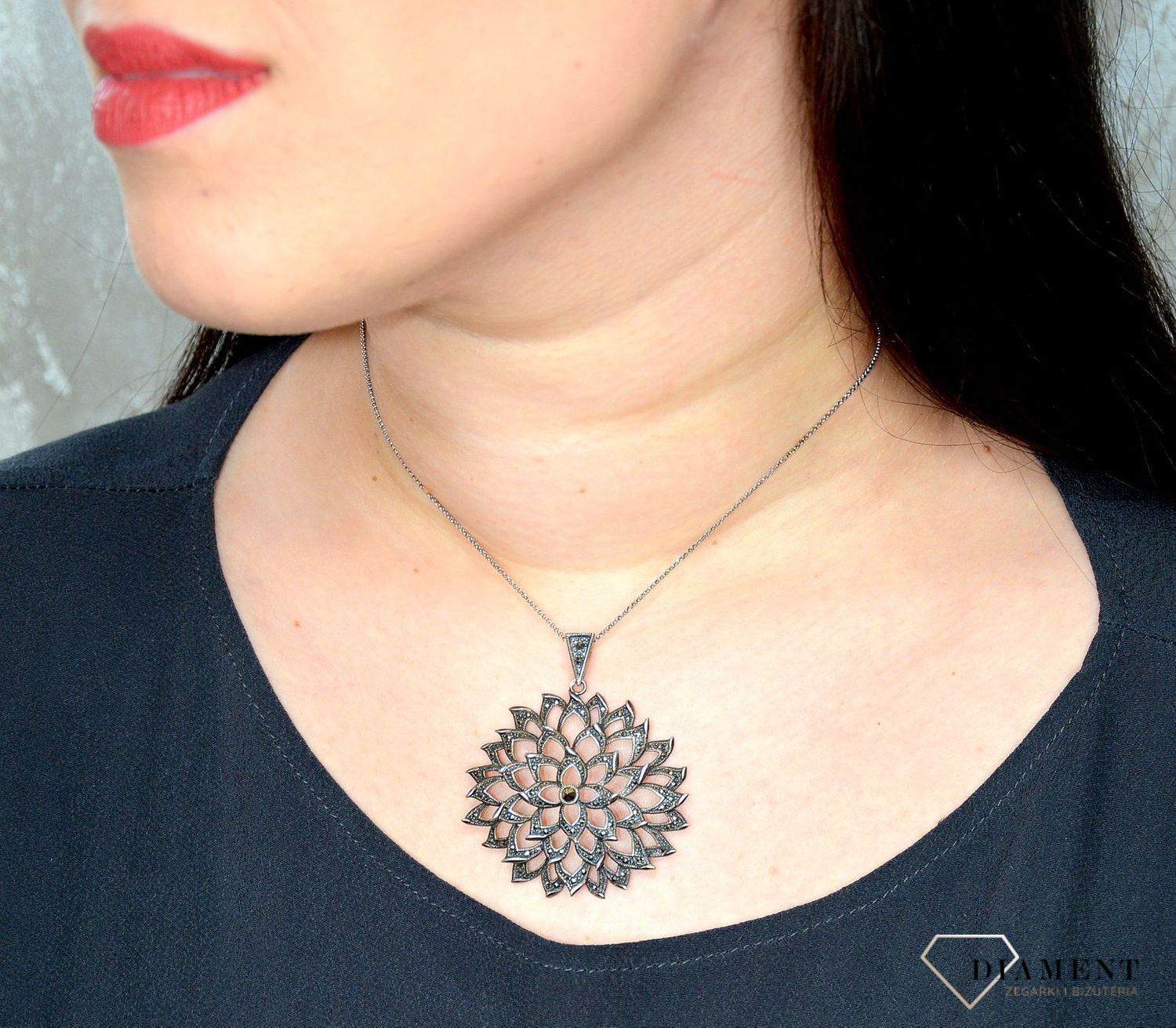 Duża zawieszka srebrna z markazytami 925 'Kwiat markazytów' DIA-ZAW-2850-925.jpg