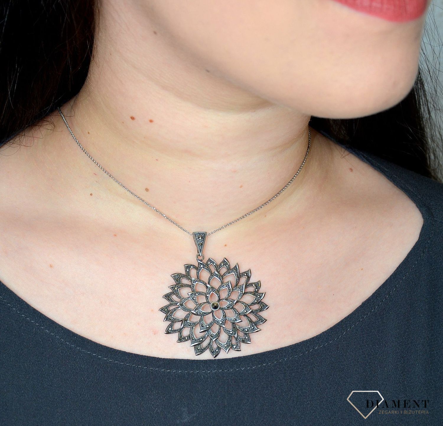 Duża zawieszka srebrna z markazytami 925 'Kwiat markazytów' DIA-ZAW-2850-925.jpg