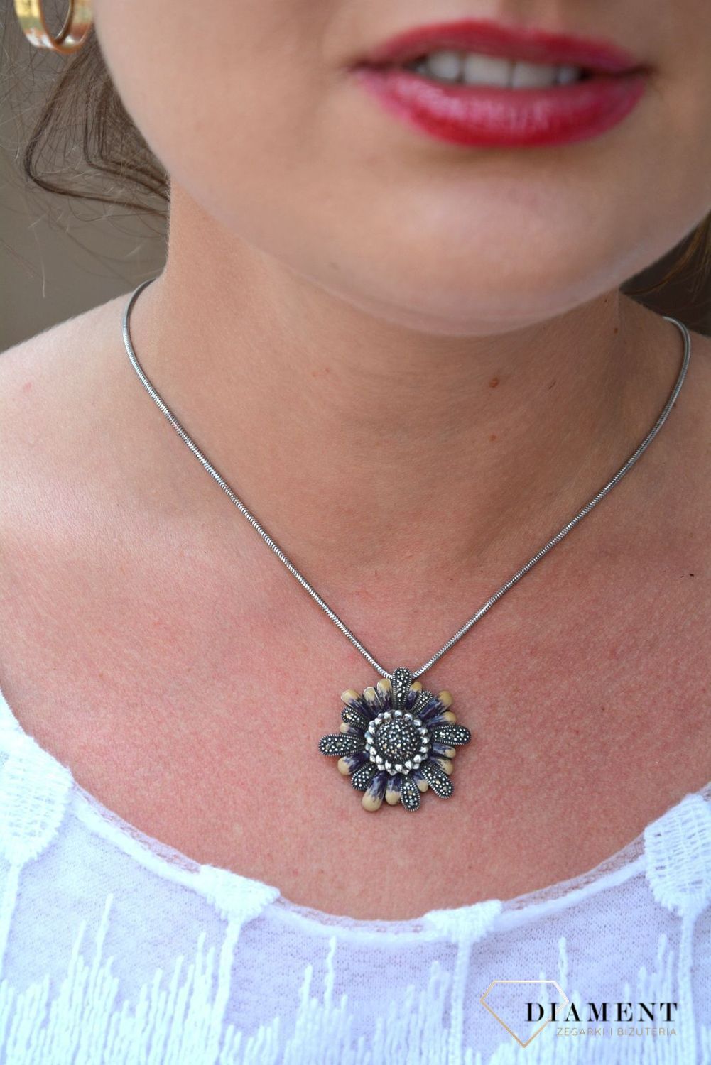 Zawieszka srebrna kwiat z markazytami i emalią DIA-ZAW-2936-925.jpg
