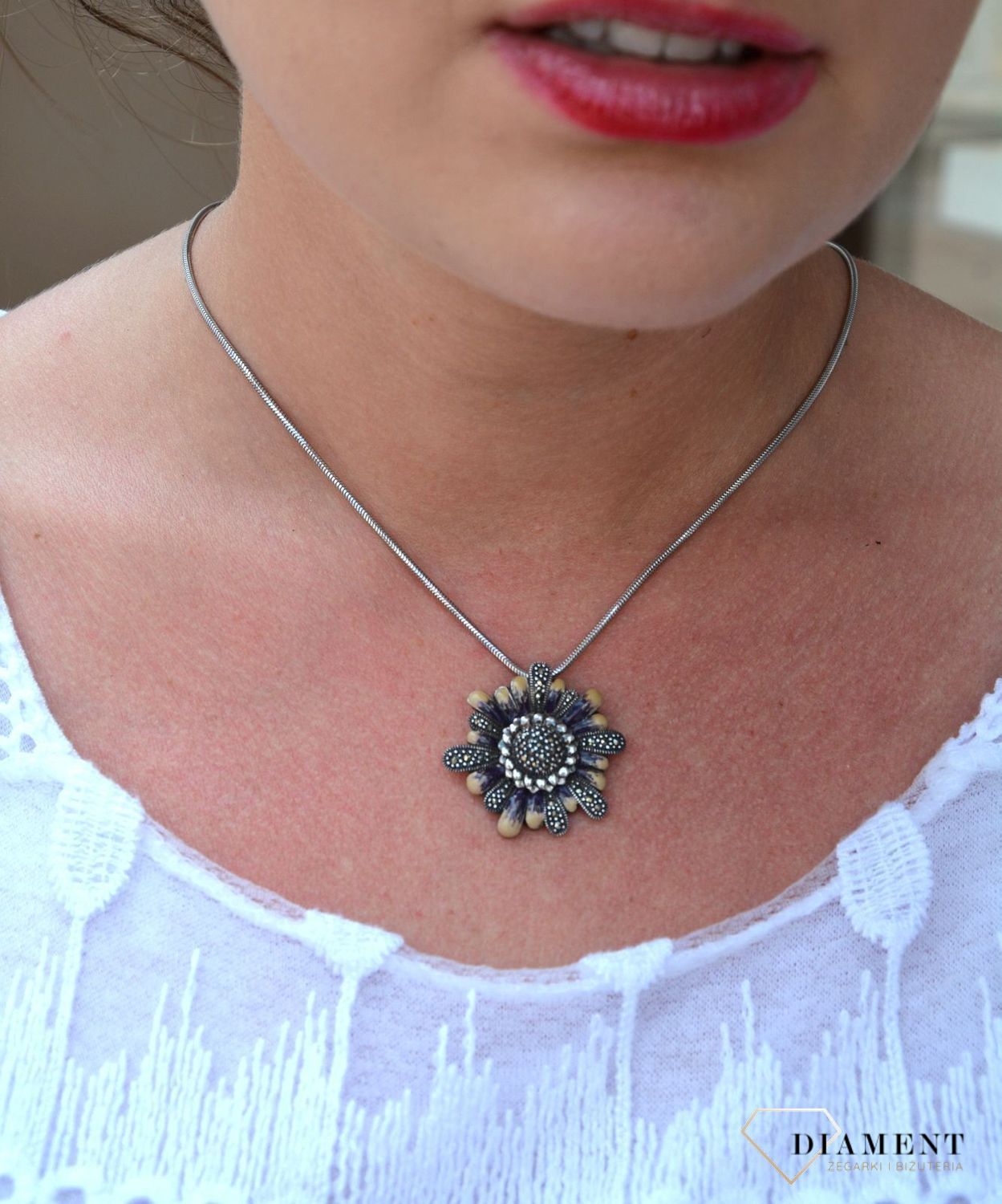 Zawieszka srebrna kwiat z markazytami i emalią DIA-ZAW-2936-925.jpg