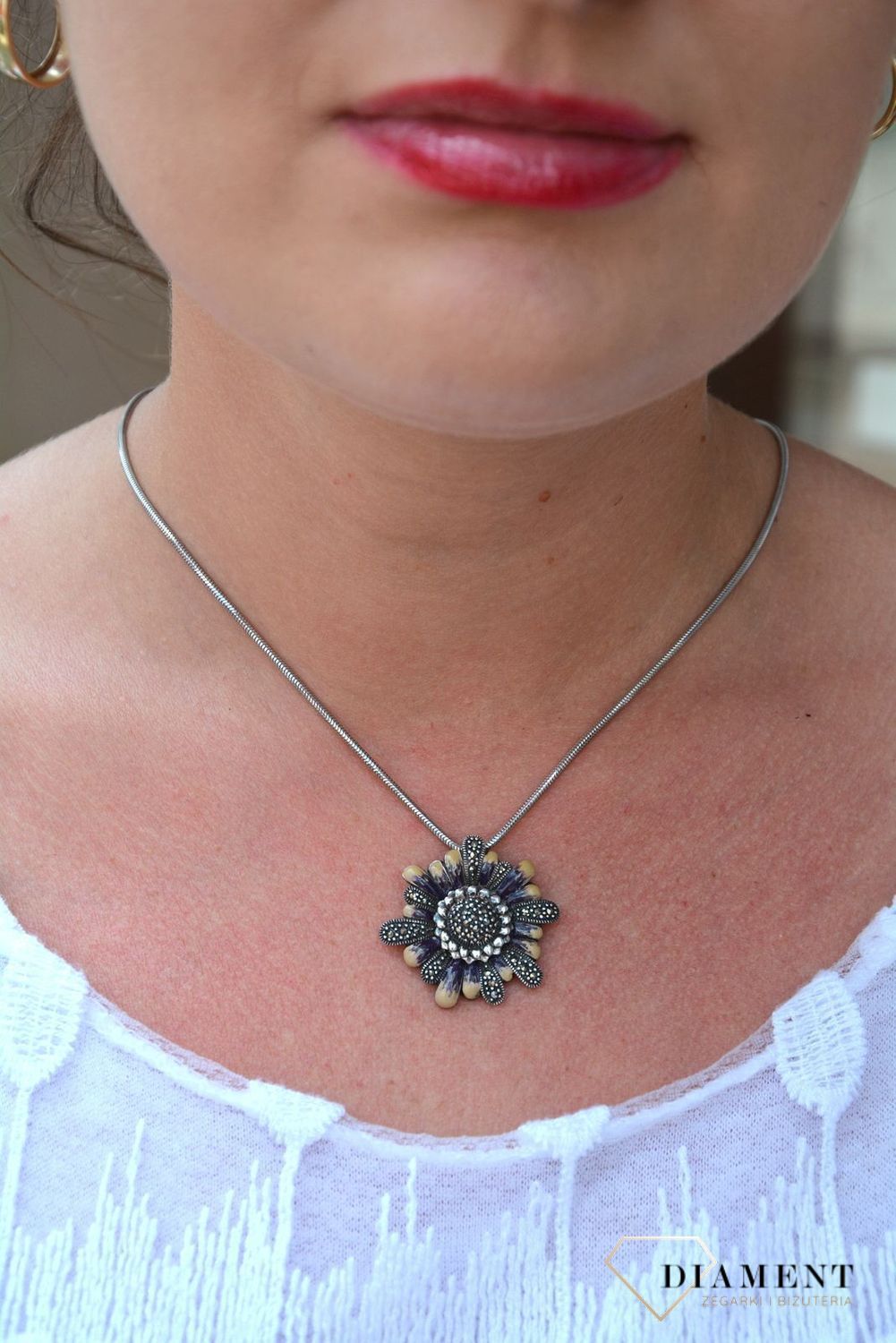 Zawieszka srebrna kwiat z markazytami i emalią DIA-ZAW-2936-925.jpg