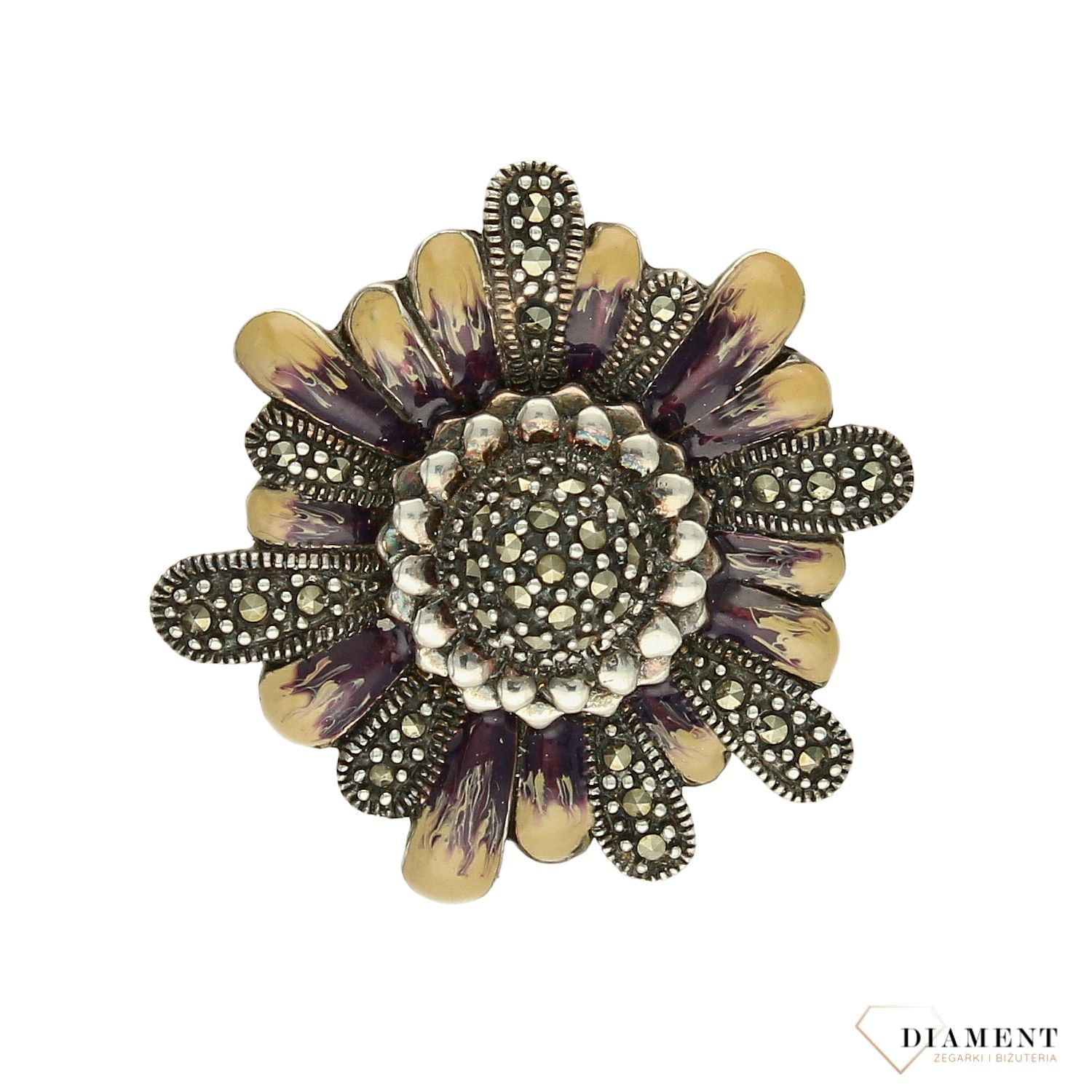 Zawieszka srebrna kwiat z markazytami i emalią DIA-ZAW-2936-925.jpg
