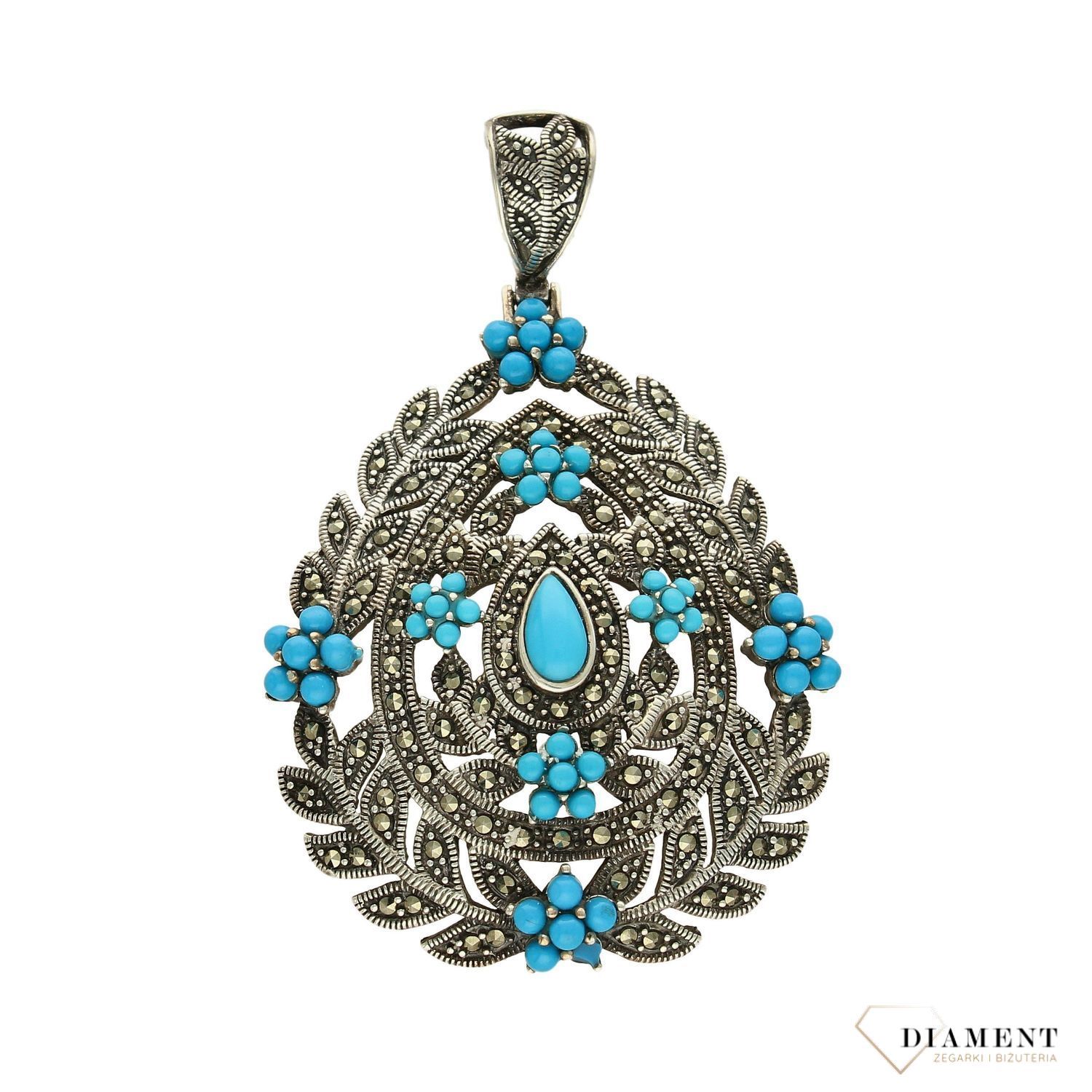 Zawieszka damska duża Markazyty niebieski kwiaty DIA-ZAW-2939-925.jpg