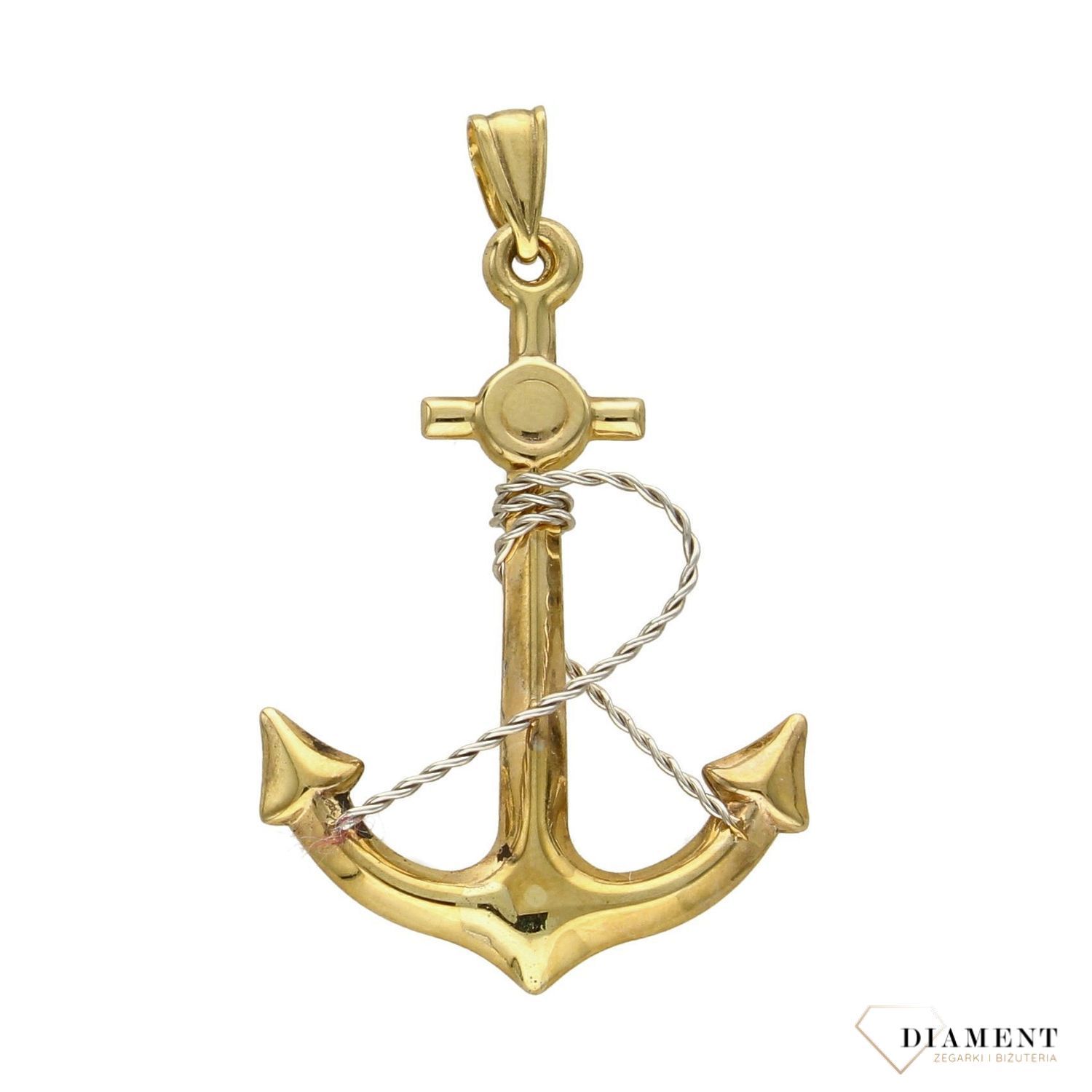 Zawieszka kotwica próby 333 DIA-ZAW-3040-333. Złoty wisiorek w kształcie kotwicy. Kotwica to od wieków jeden z najważniejszych symboli w kulturze nadmorskiej. Symbolizuje stabilizację, bezpieczeństwo i cierpl.jpg