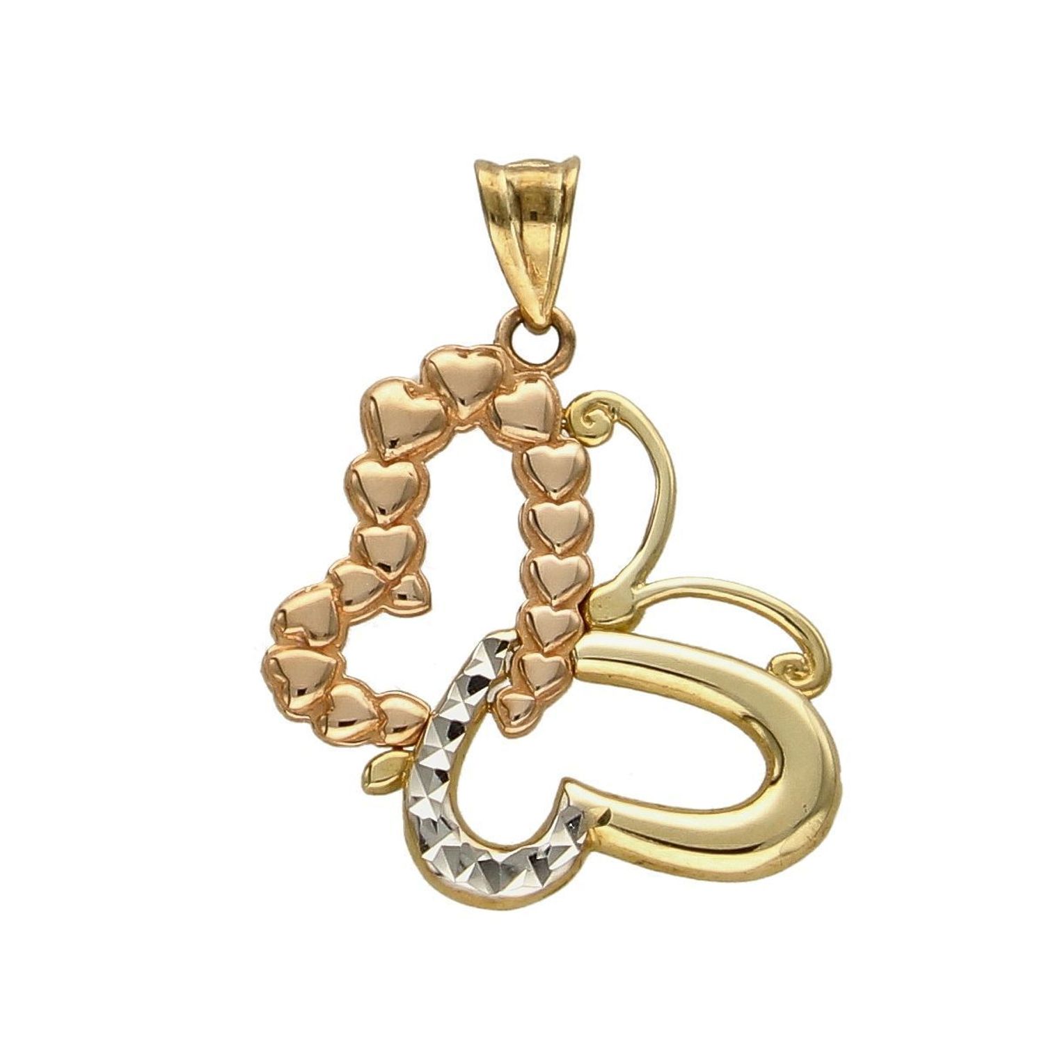 Zawieszka motyl próby 333 DIA-ZAW-3041-333. Złoty wisiorek w kształcie motylka wypełniony grawerowanym motywem z dodatkiem białego oraz różowego  złota. Wisiorek ten to idealny pomysł na prezent, którym wyjaw.jpg