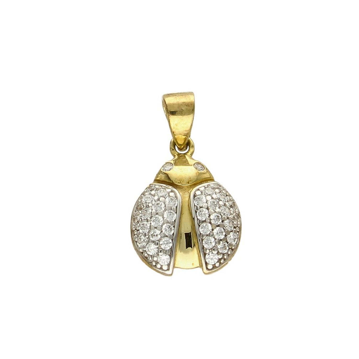 Zawieszka próby 333 w kształcie biedronki z cyrkoniami DIA-ZAW-3046-333.  Złoty wisiorek w kształcie biedronki wypełniony cyrkoniami. Wykonany ze złota próby 333. Wisiorek ten to idealny pomysł na prezent, kt.jpg