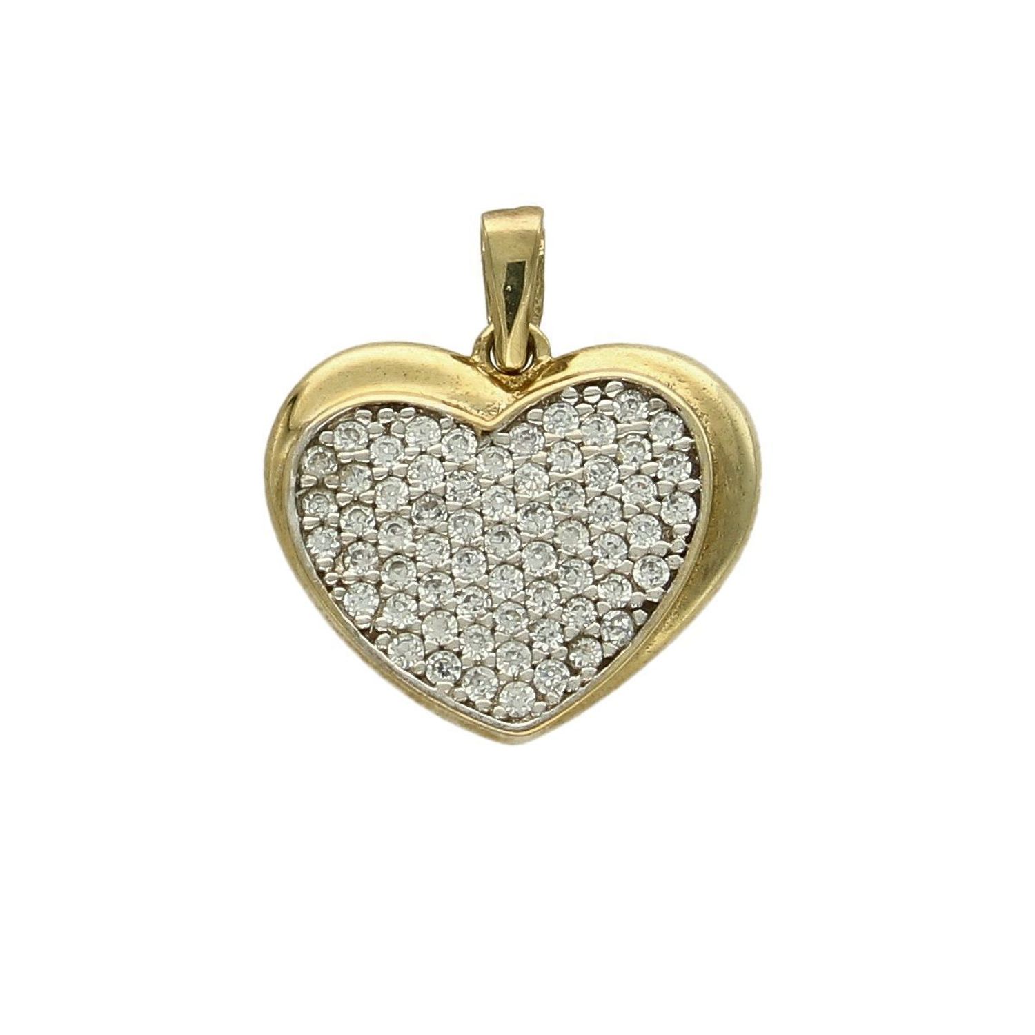 Piękna, złota zawieszka wysadzona drobnymi, jasnymi cyrkoniami to klasyczna propozycja kobiecej biżuterii. Romantyczny wzór, który nadaje uroku każdej stylizacji..jpg