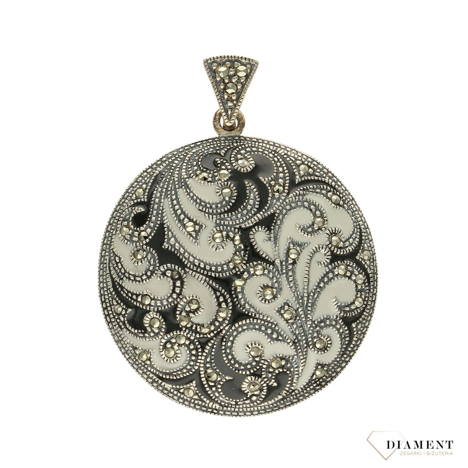 Srebrna zawieszka okrągła markazyty i emalia DIA-ZAW-3089-925.jpg