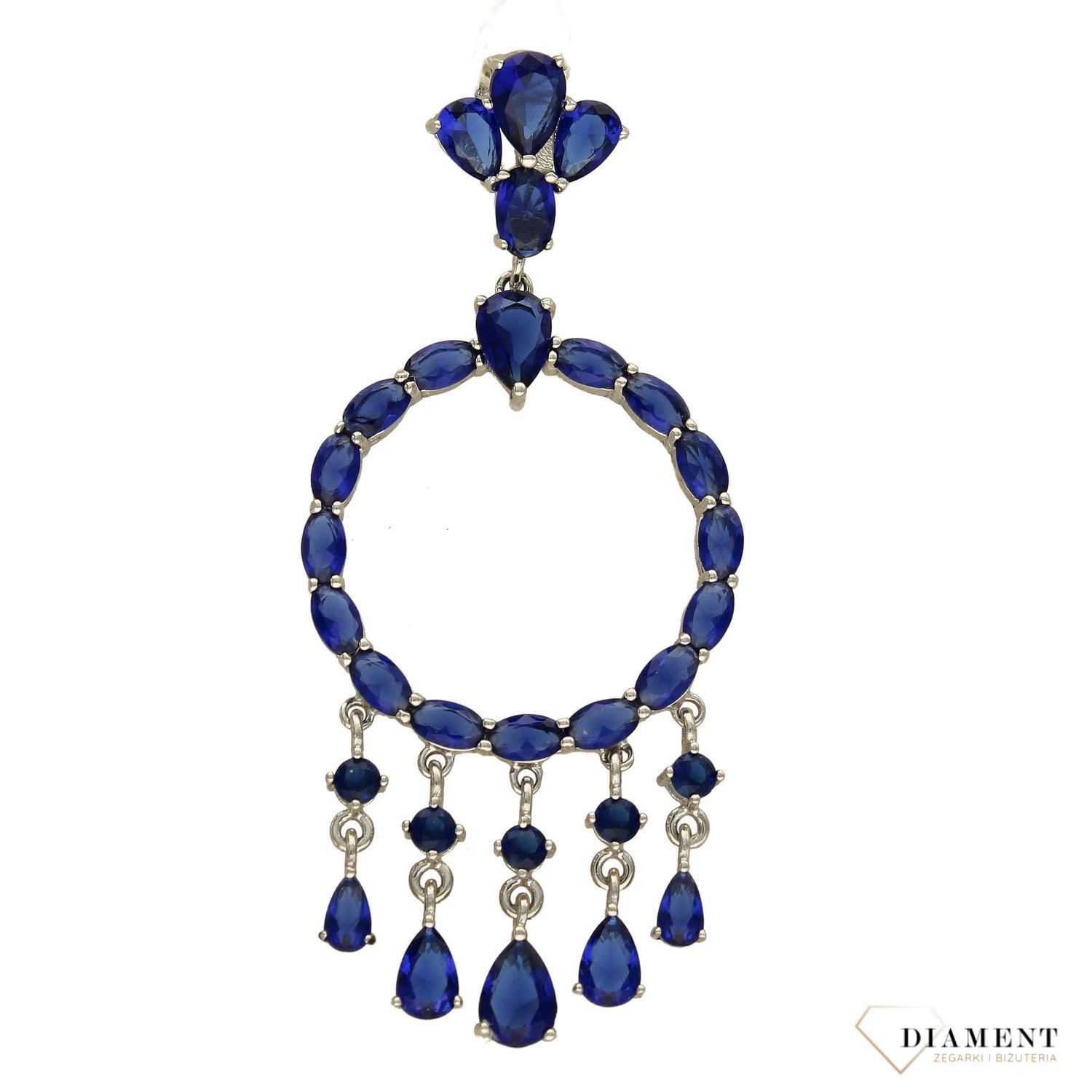 Srebrna zawieszka z wiszącymi elementami niebieskie cyrkonie DIA-ZAW-3097-925.jpg