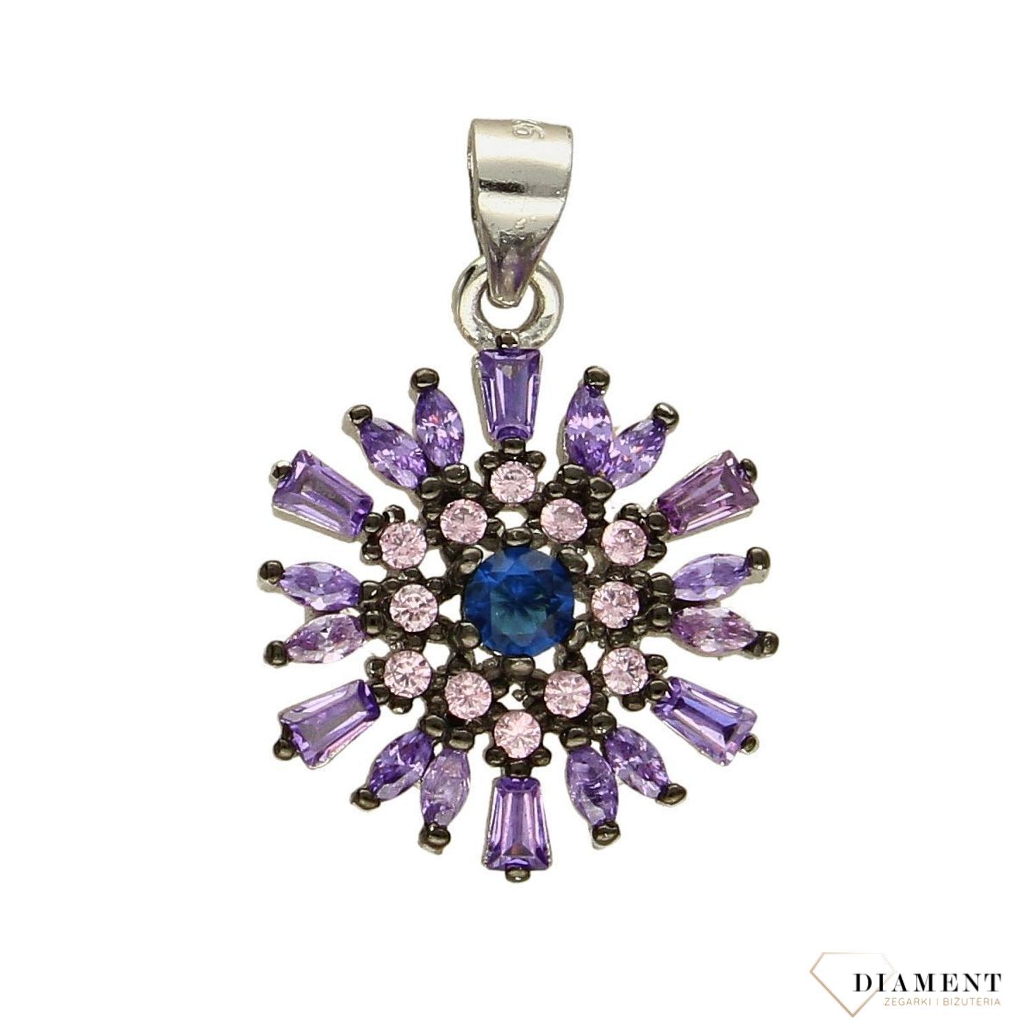 Srebrna zawieszka 925 fioletowy kwiatek DIA-ZAW-3109-925.jpg