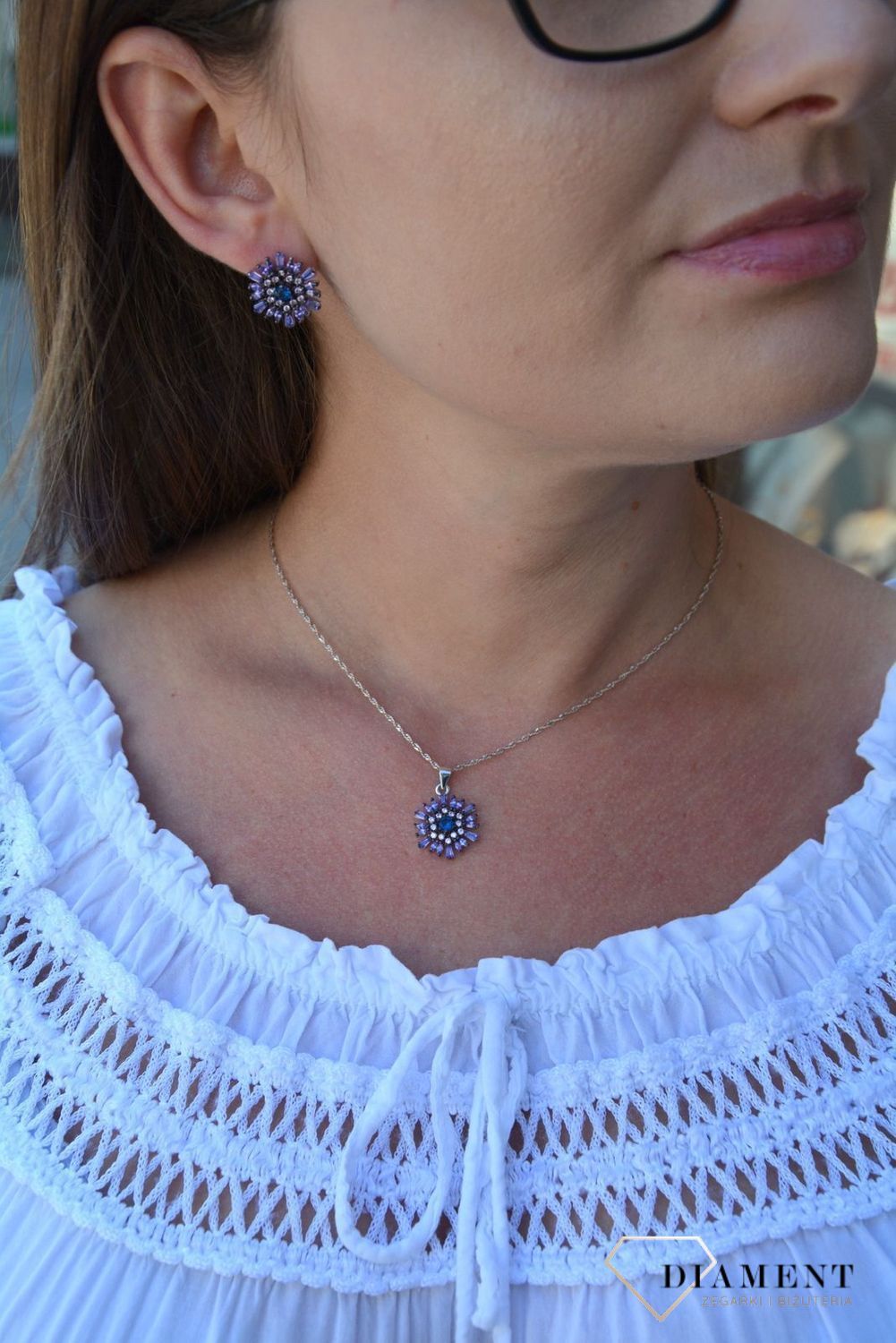 Srebrna zawieszka 925 fioletowy kwiatek DIA-ZAW-3109-925.jpg