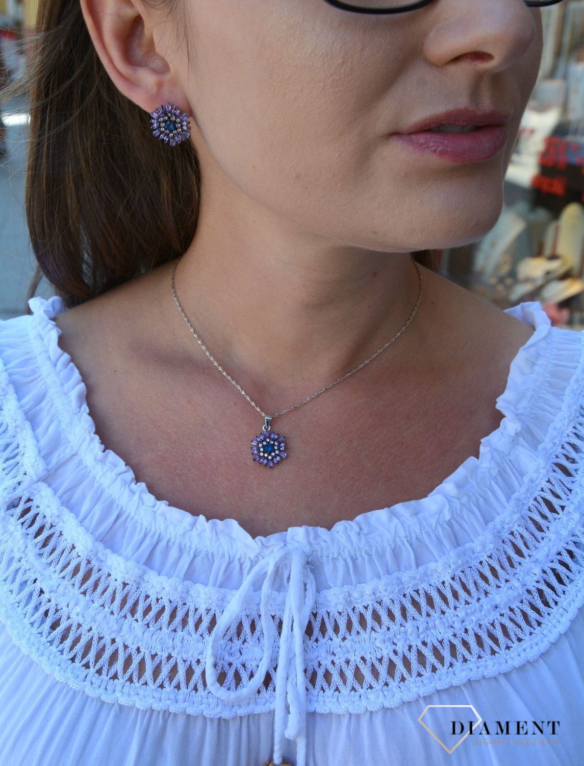 Srebrna zawieszka 925 fioletowy kwiatek DIA-ZAW-3109-925.jpg