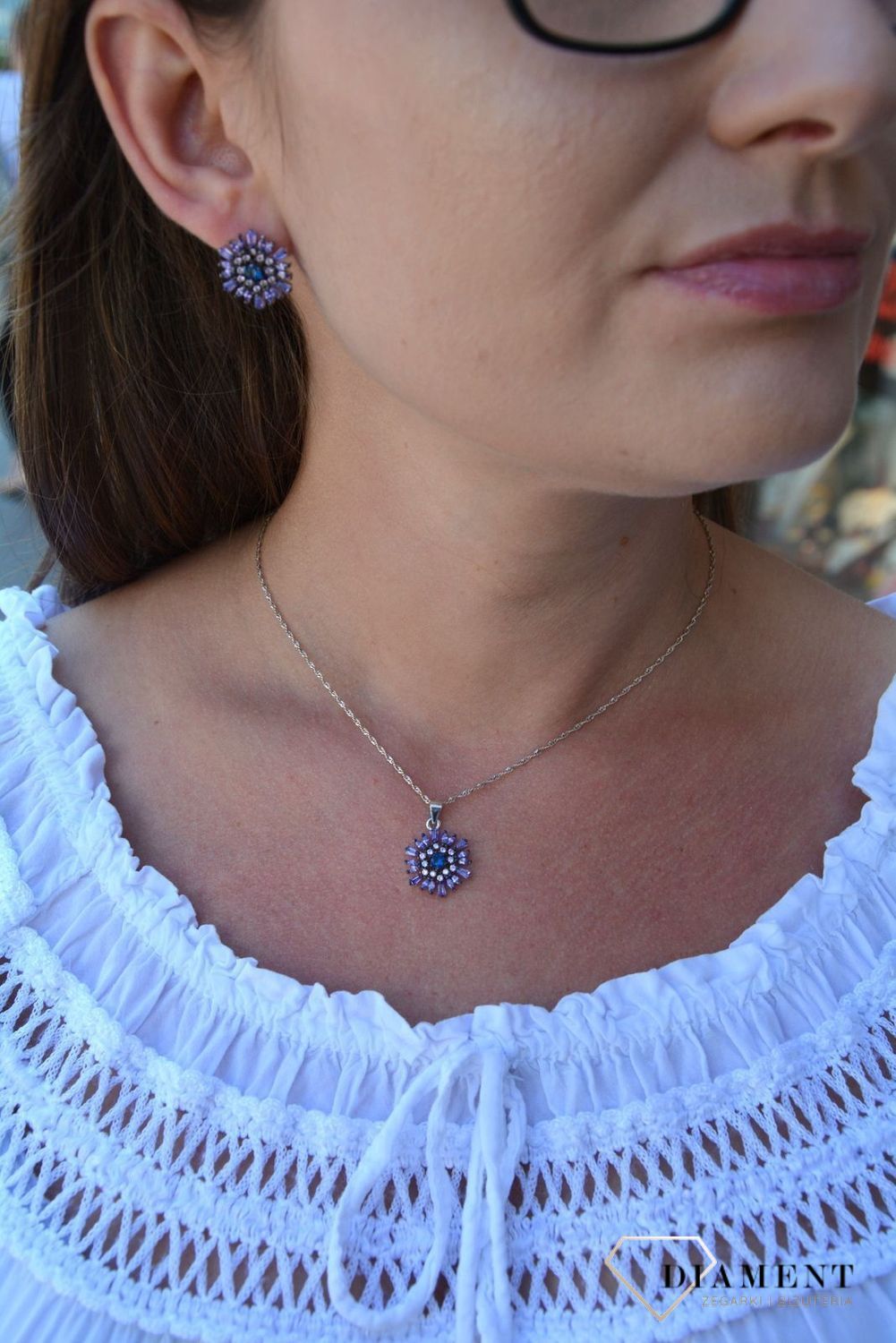 Srebrna zawieszka 925 fioletowy kwiatek DIA-ZAW-3109-925.jpg