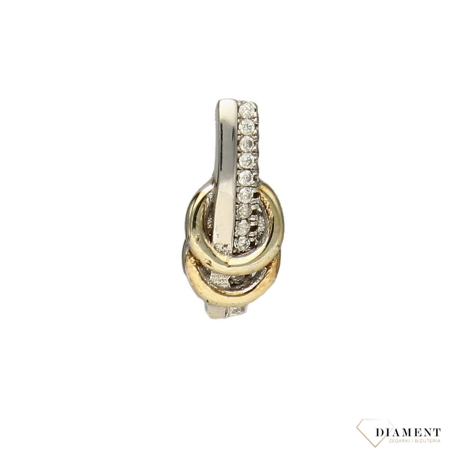 Srebrna zawieszka z cyrkonią i pozłacanymi kółkami DIA-ZAW-3191-925.jpg