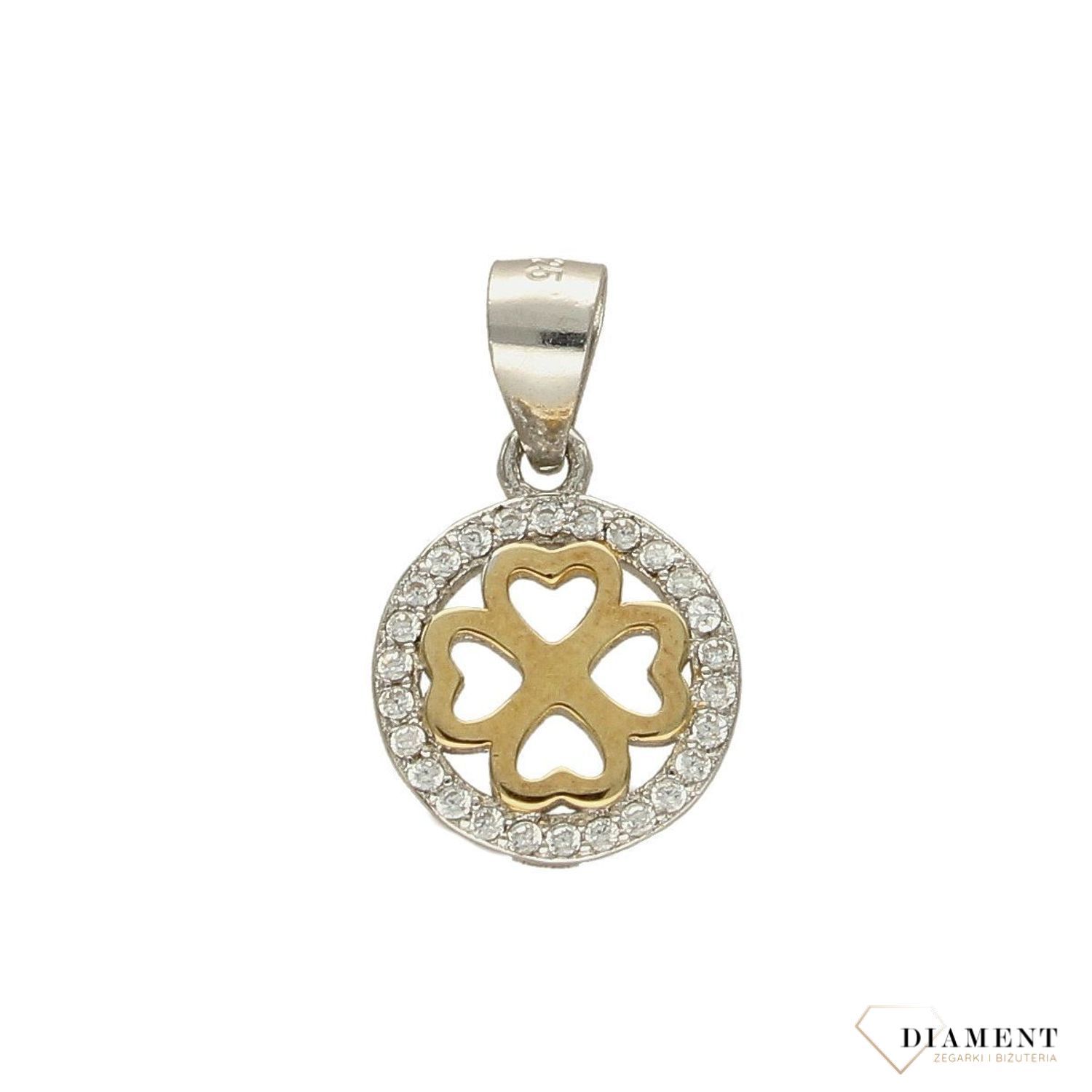 Zawieszka srebrna pozłacana koniczynka w kółku DIA-ZAW-3192-925.jpg