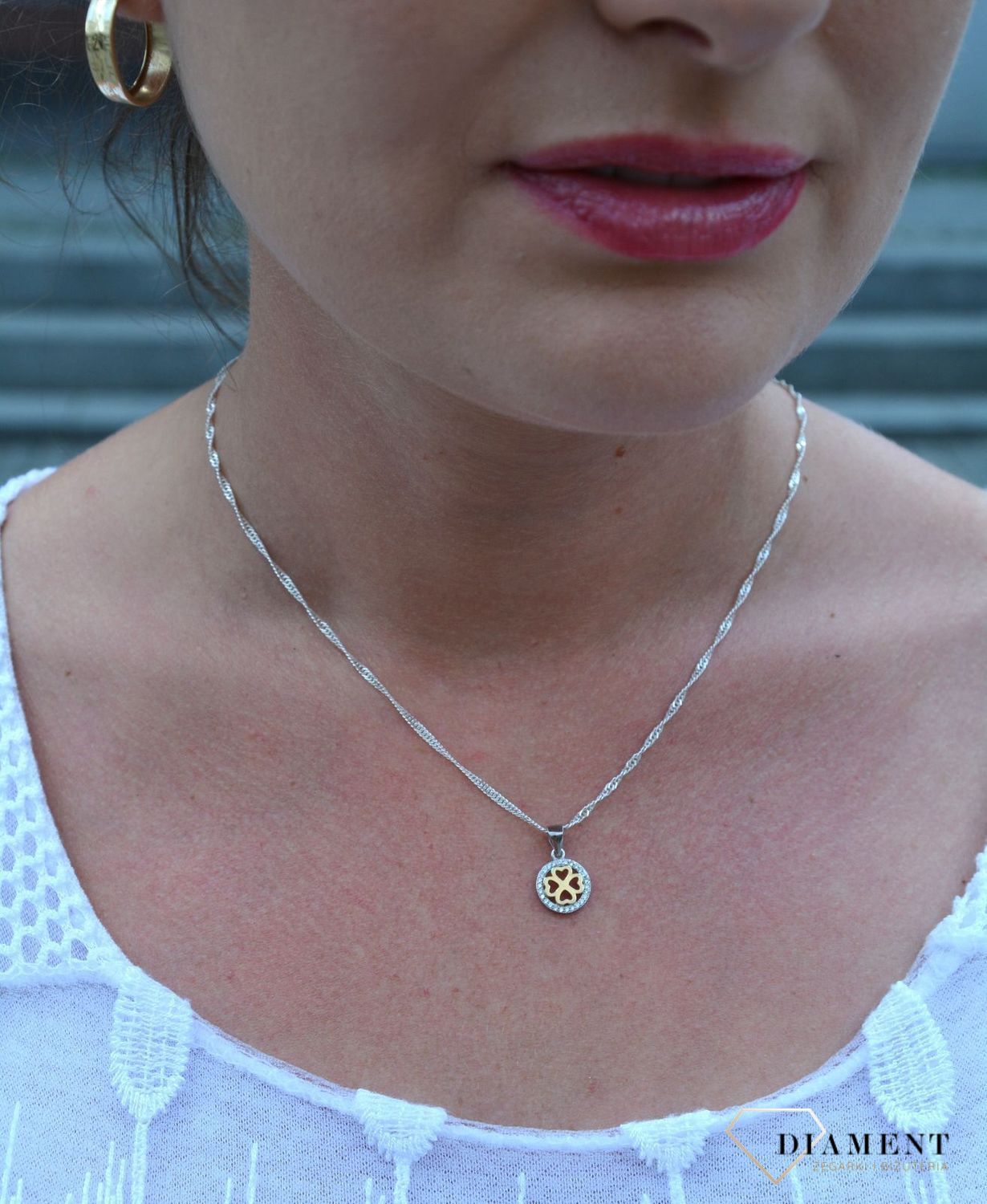 Zawieszka srebrna pozłacana koniczynka w kółku DIA-ZAW-3192-925.jpg