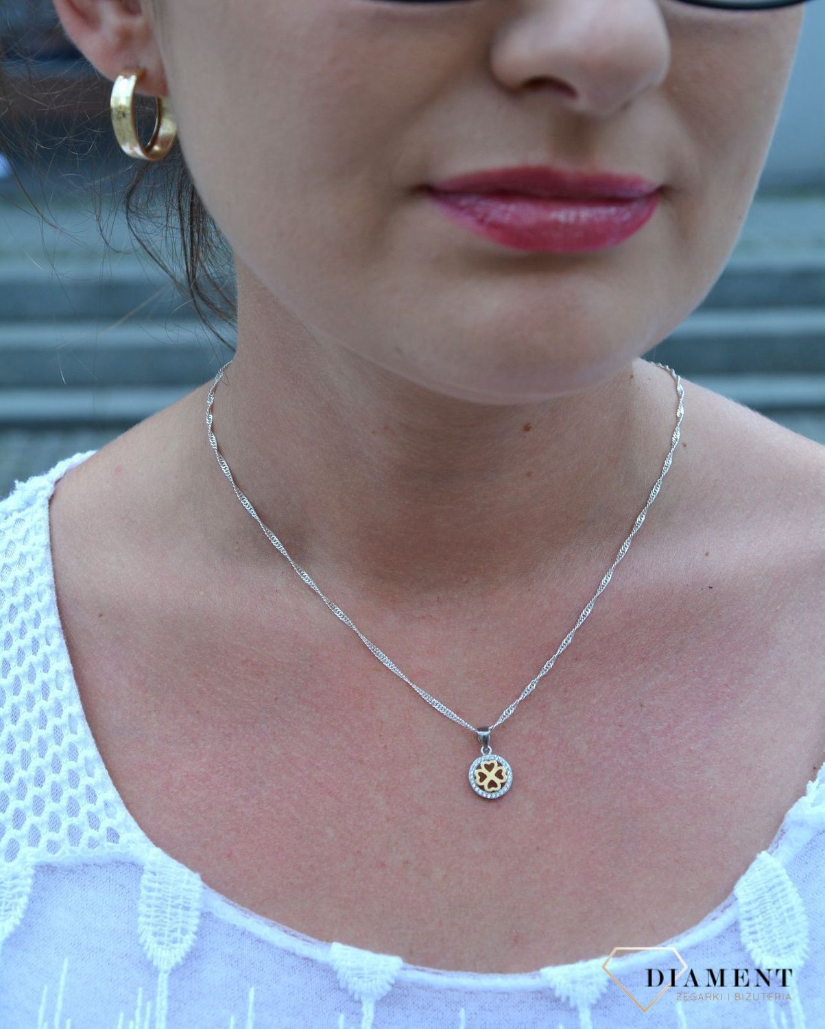 Zawieszka srebrna pozłacana koniczynka w kółku DIA-ZAW-3192-925.jpg